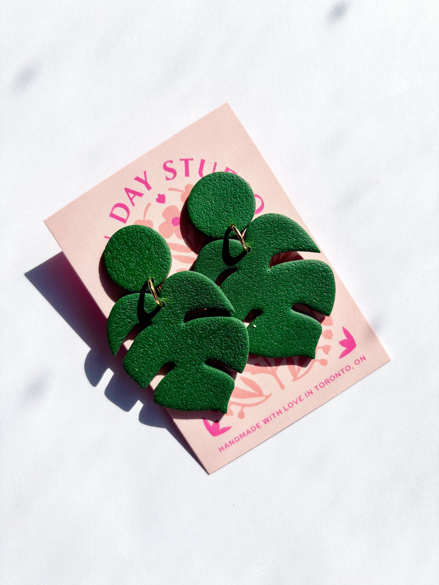 Textured Green Monstera Polymer Clay Earrings