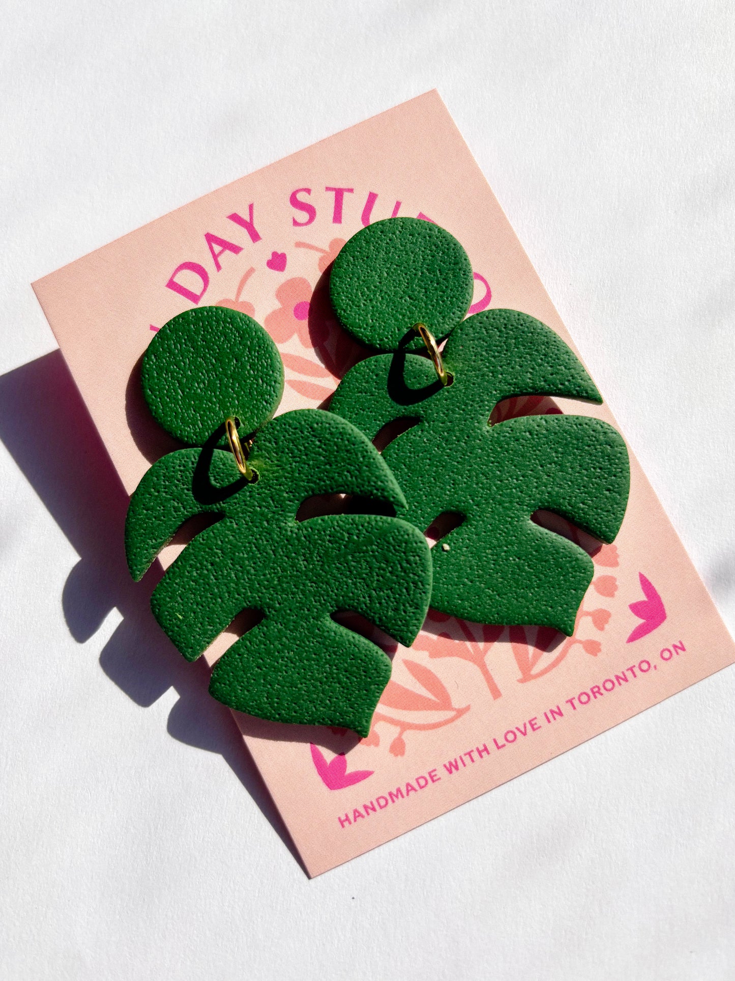 Textured Green Monstera Polymer Clay Earrings