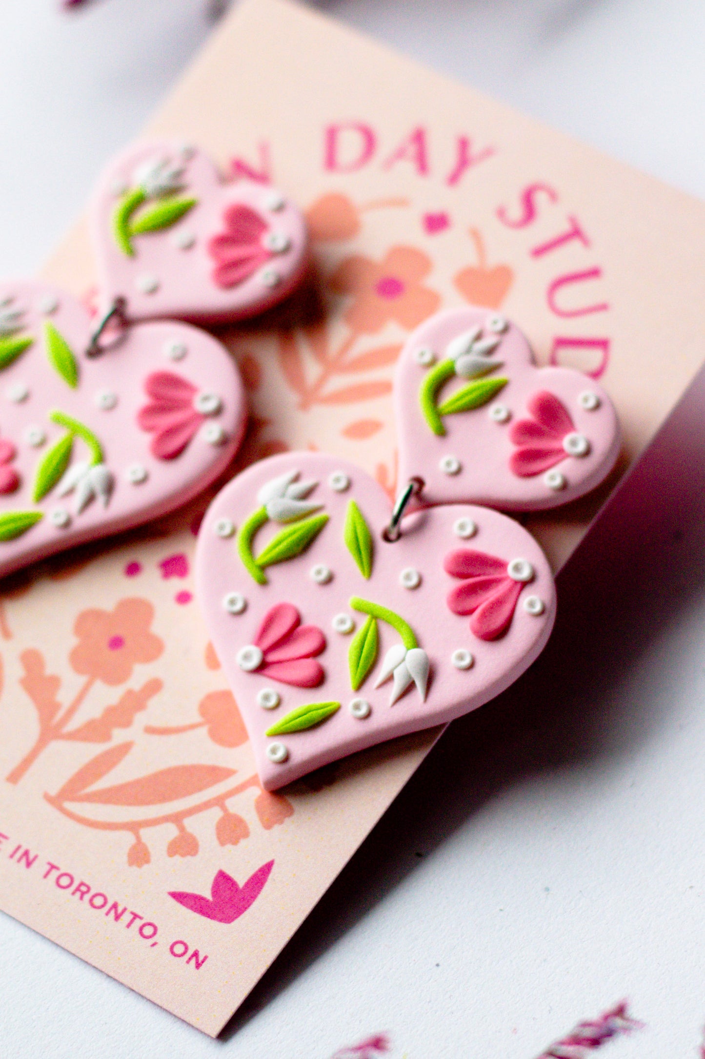 Polymer Clay Tiered Floral Heart Earrings