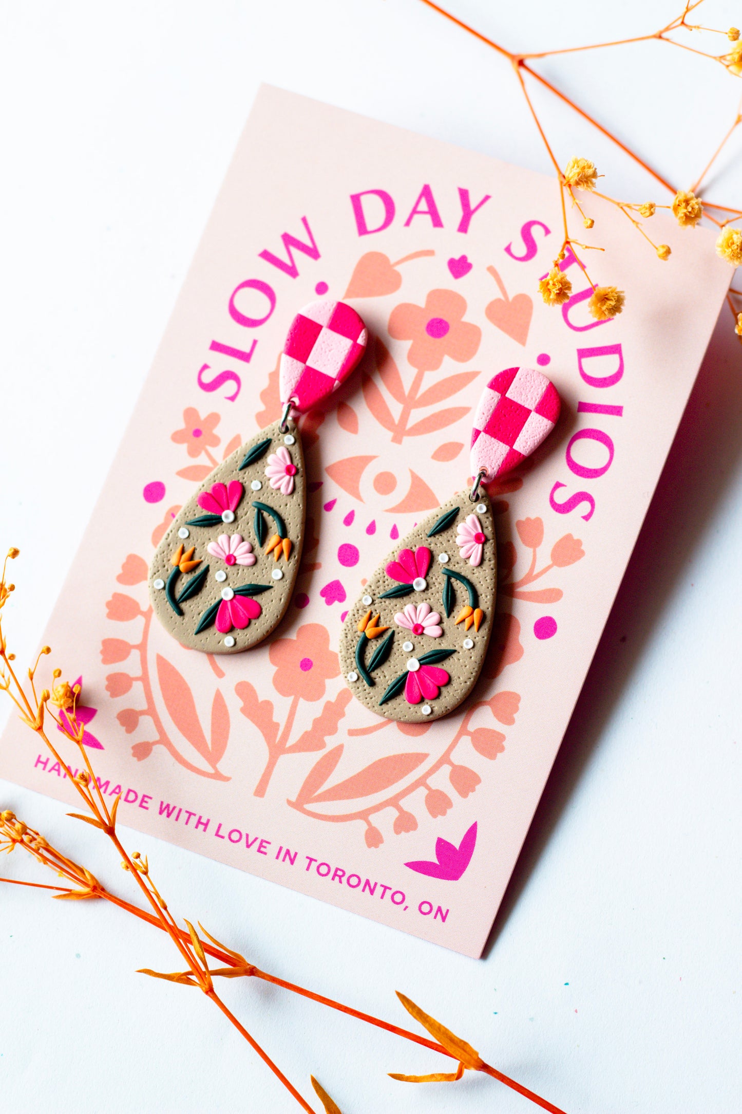 Teardrop Floral Polymer Clay Dangles