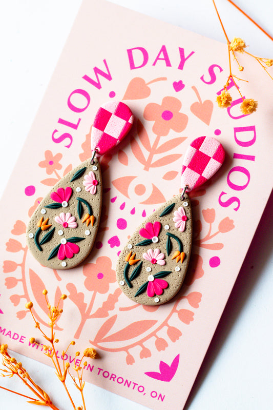 Teardrop Floral Polymer Clay Dangles
