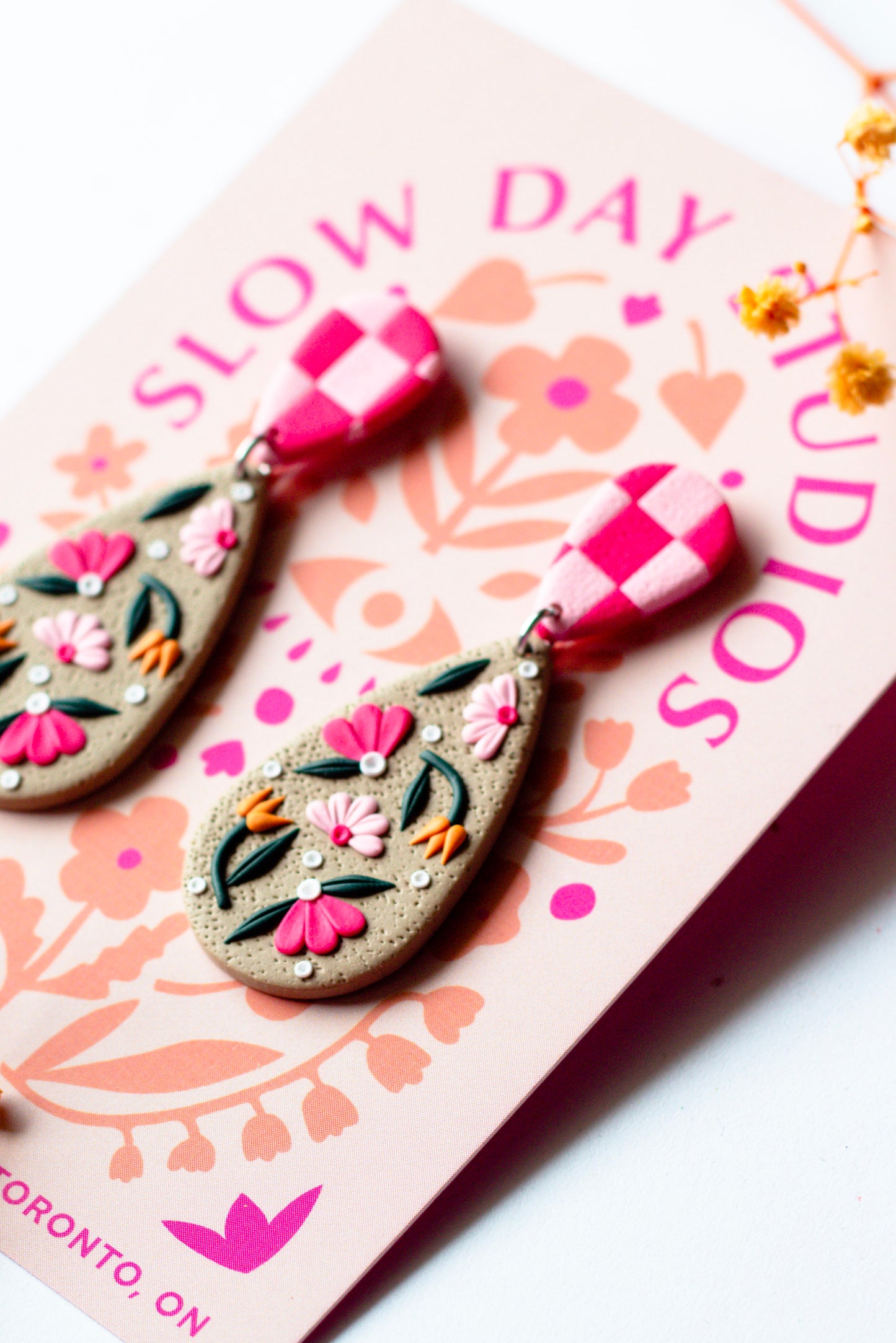 Teardrop Floral Polymer Clay Dangles