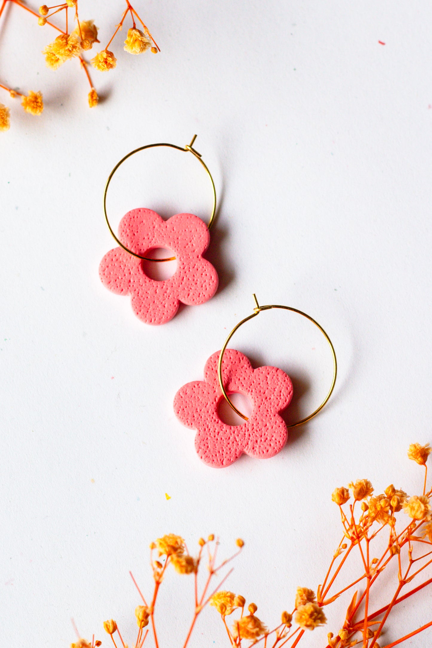 Gold Plated Textured Flower Hoops - Multiple Colours