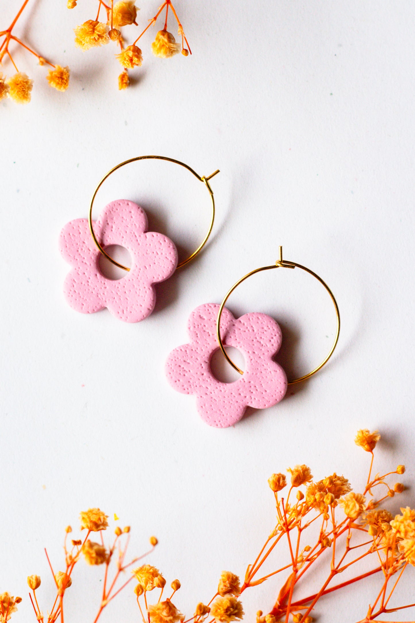 Gold Plated Textured Flower Hoops - Multiple Colours