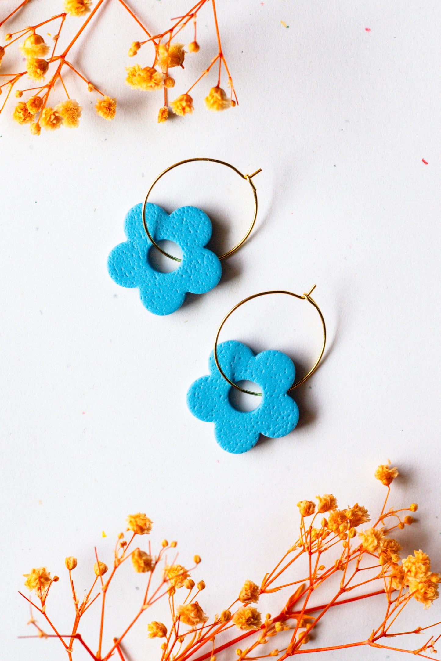Gold Plated Textured Flower Hoops - Multiple Colours