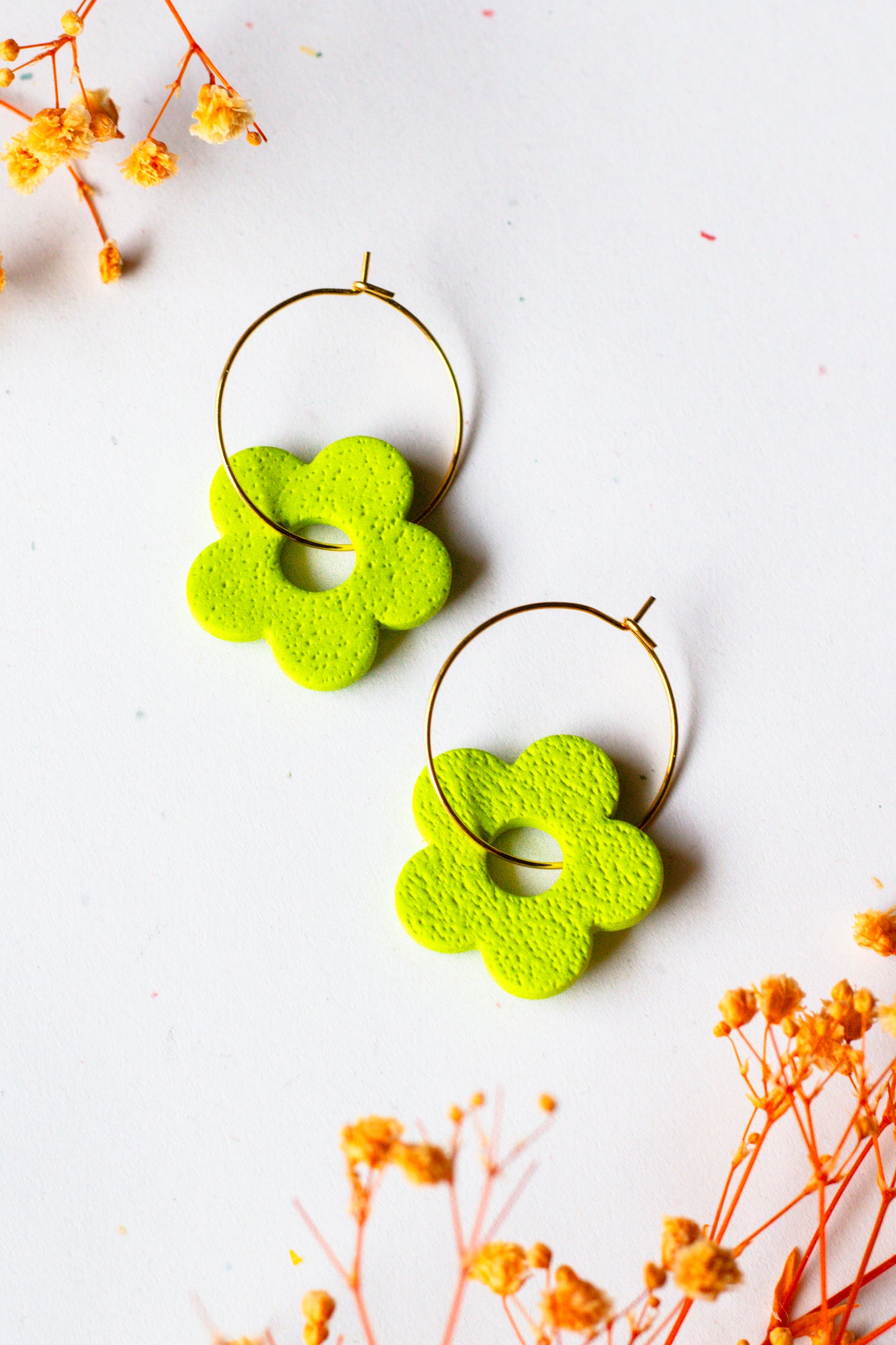 Gold Plated Textured Flower Hoops - Multiple Colours