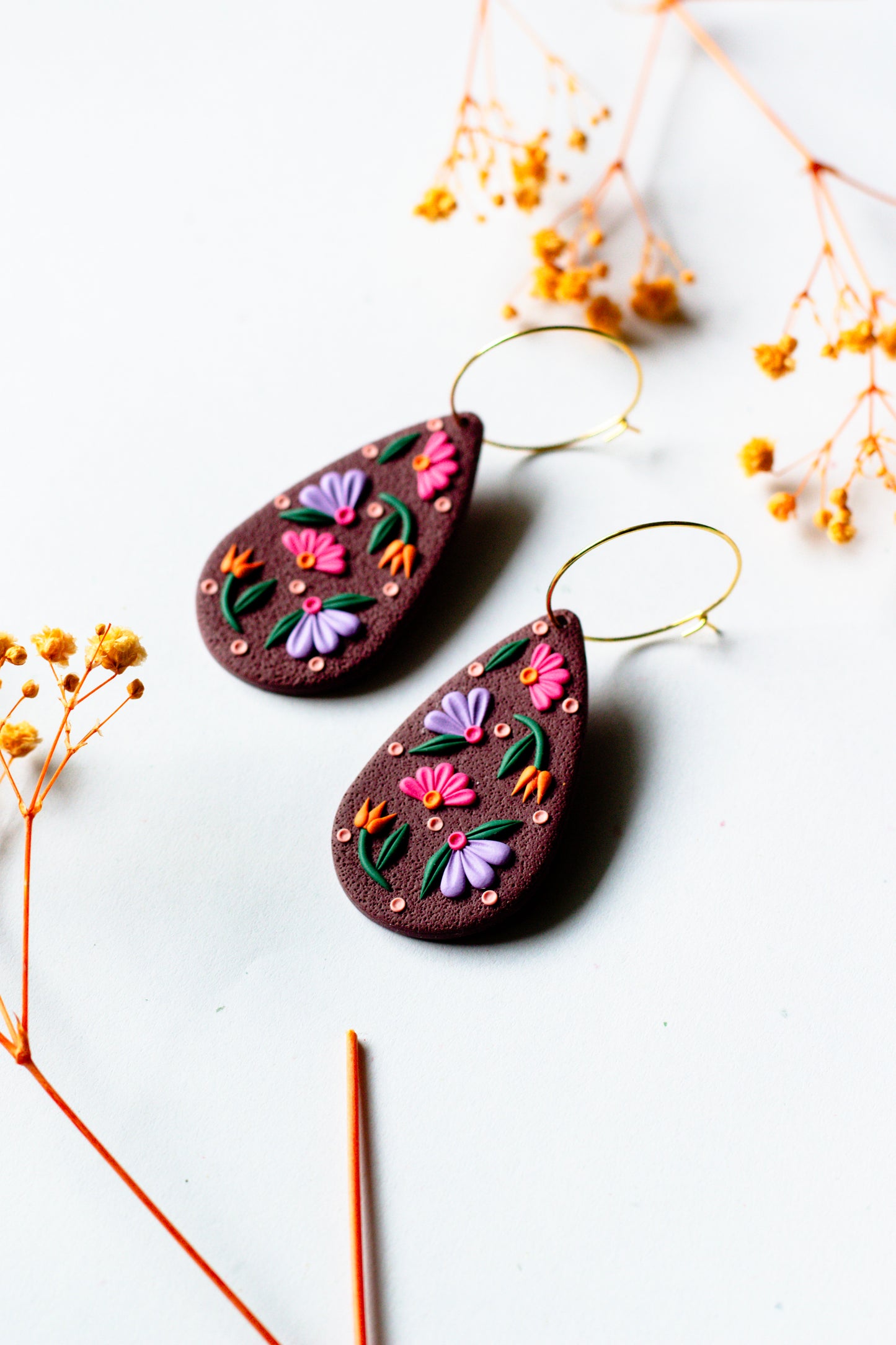 Flora Teardrop Hoop // Burgundy