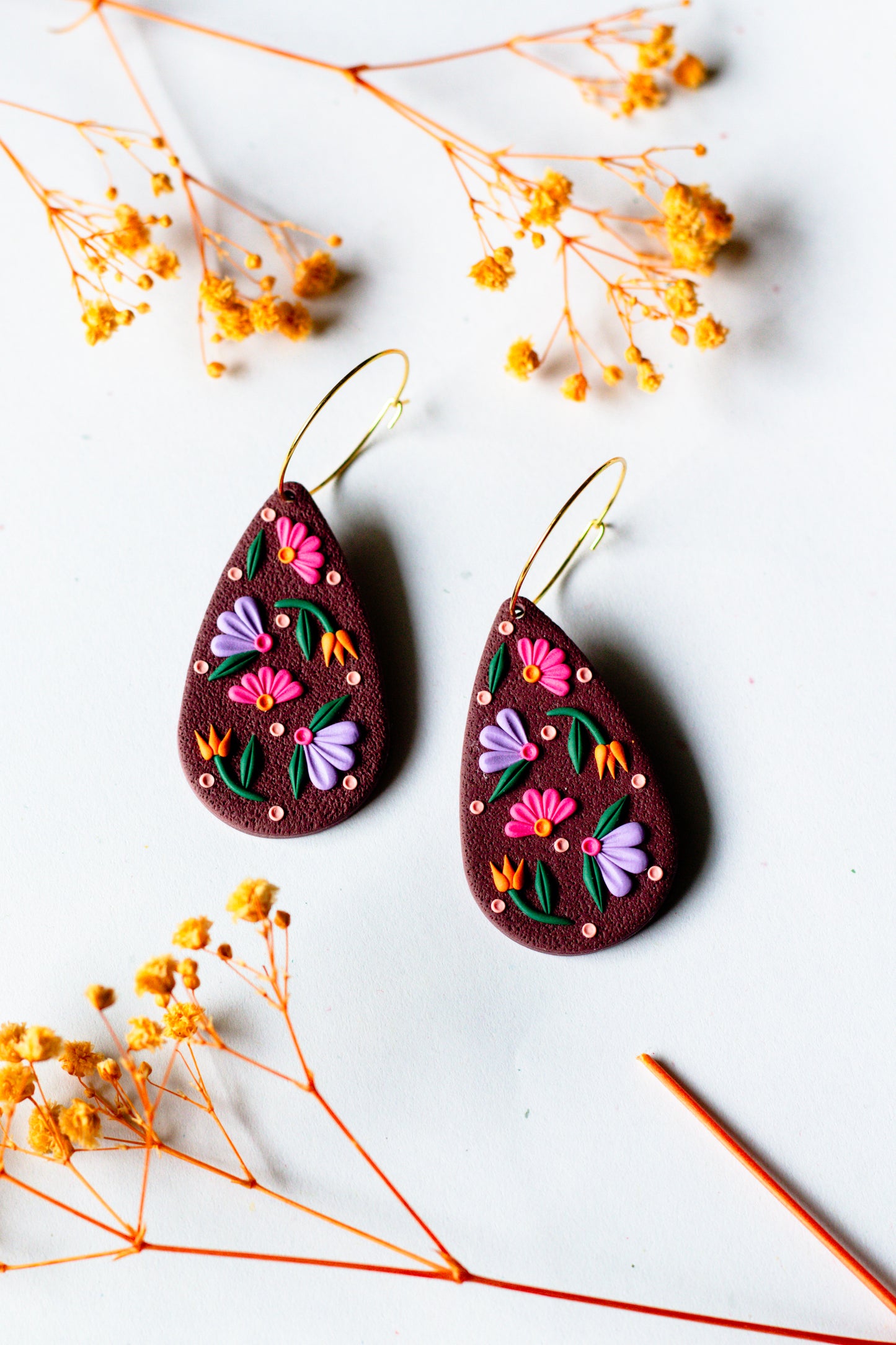 Flora Teardrop Hoop // Burgundy