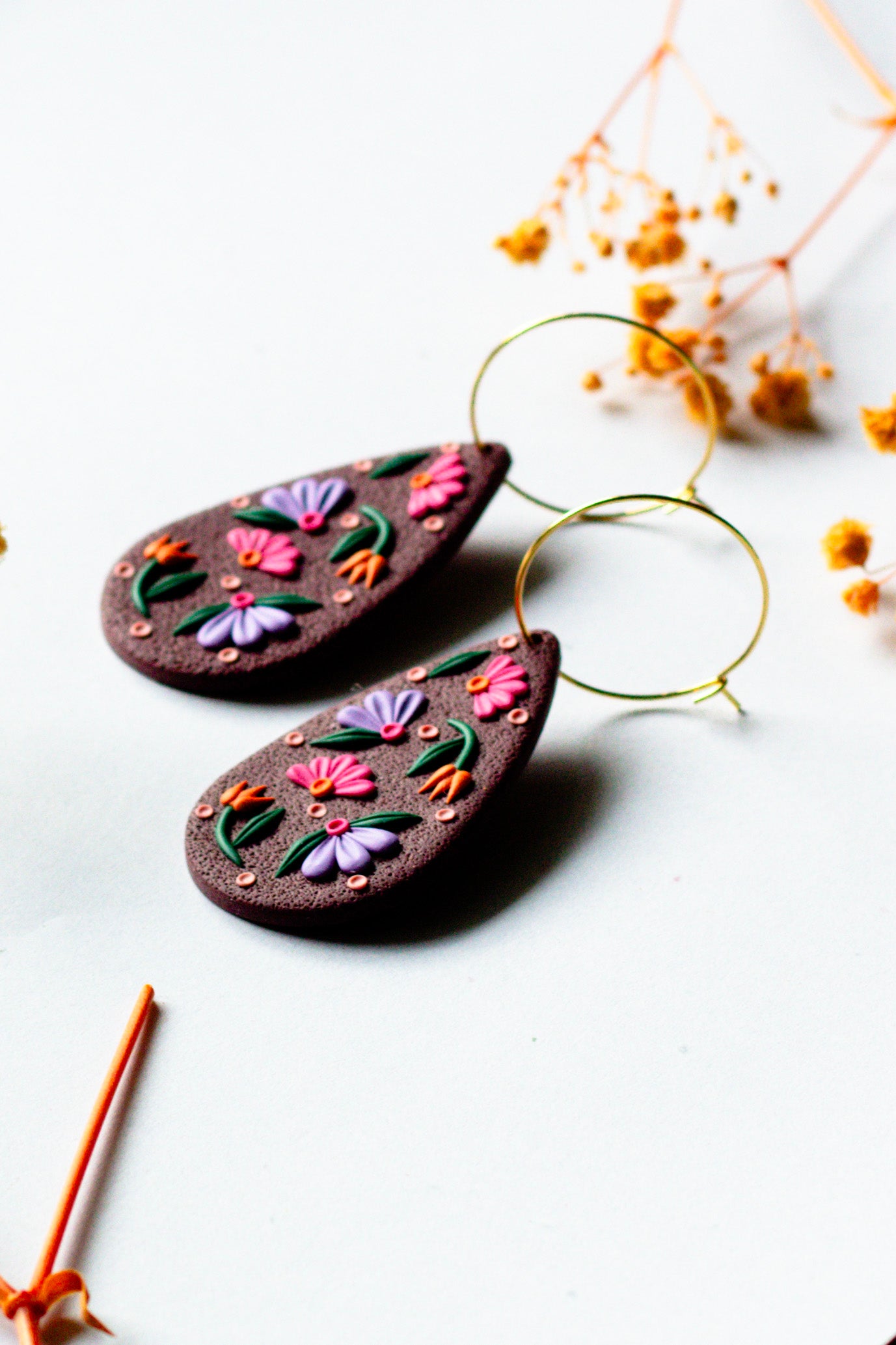 Flora Teardrop Hoop // Burgundy