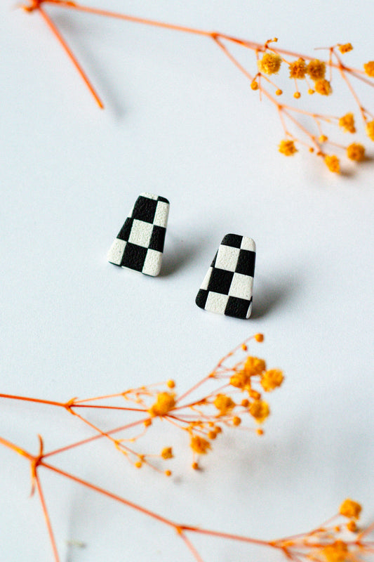 Textured Polymer Clay Studs // Black & White Checkerboard