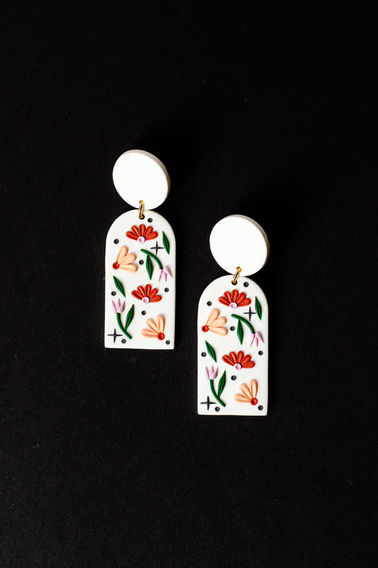 Autumn Floral Polymer Clay Arch Dangle Earrings