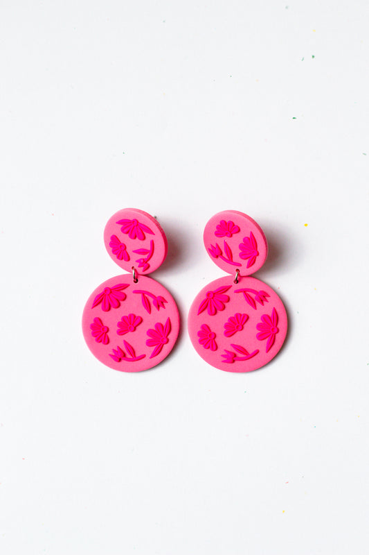 Flora Polymer Clay Dangle Earrings // Pink