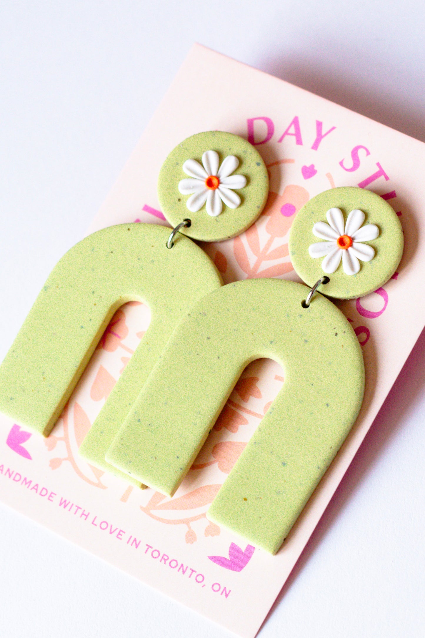 Daisy Statement Arch Earring // Light Sage Green