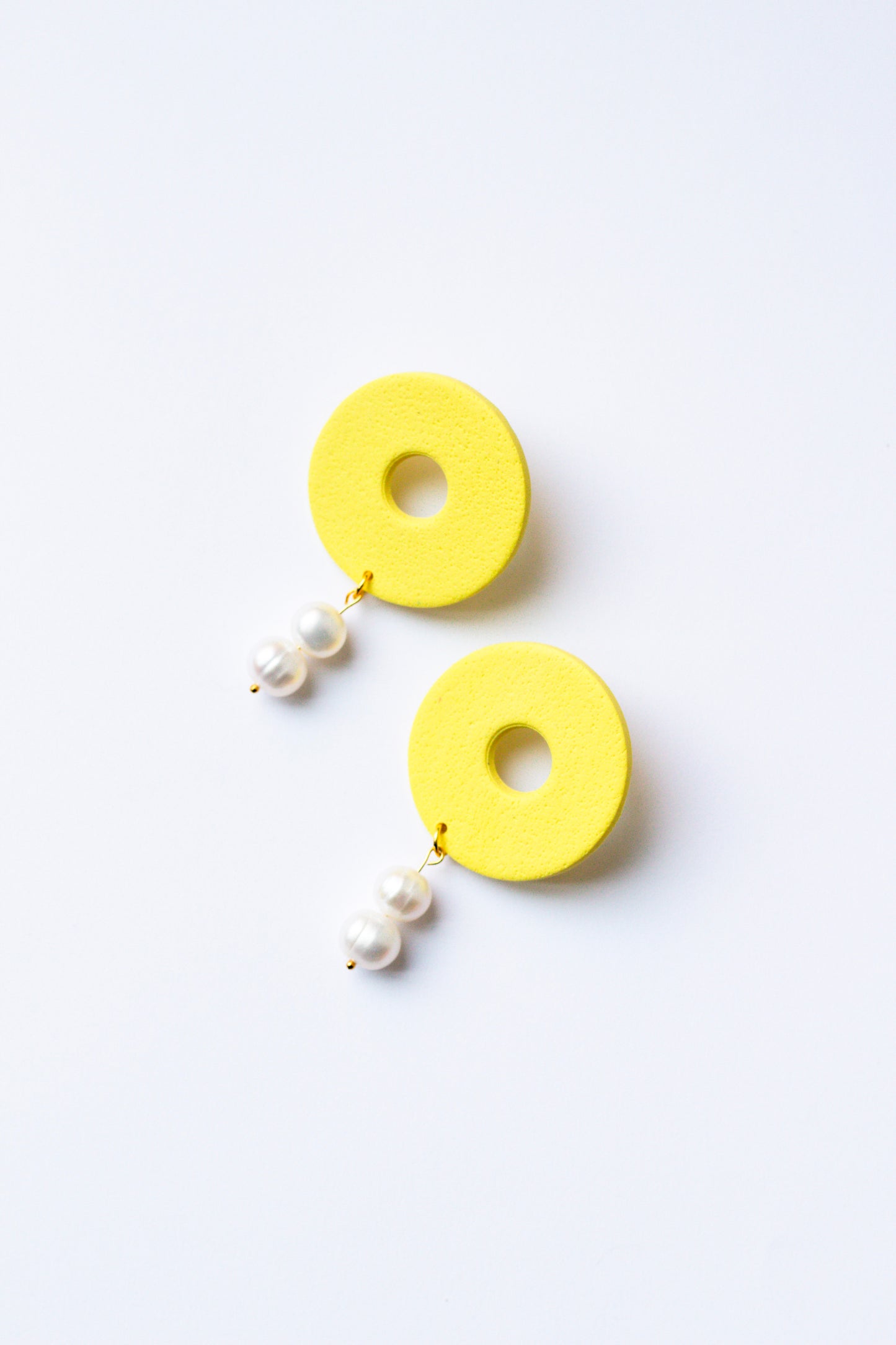 Polymer Clay Donut Statement Stud with Pearl Accents // Butter Yellow