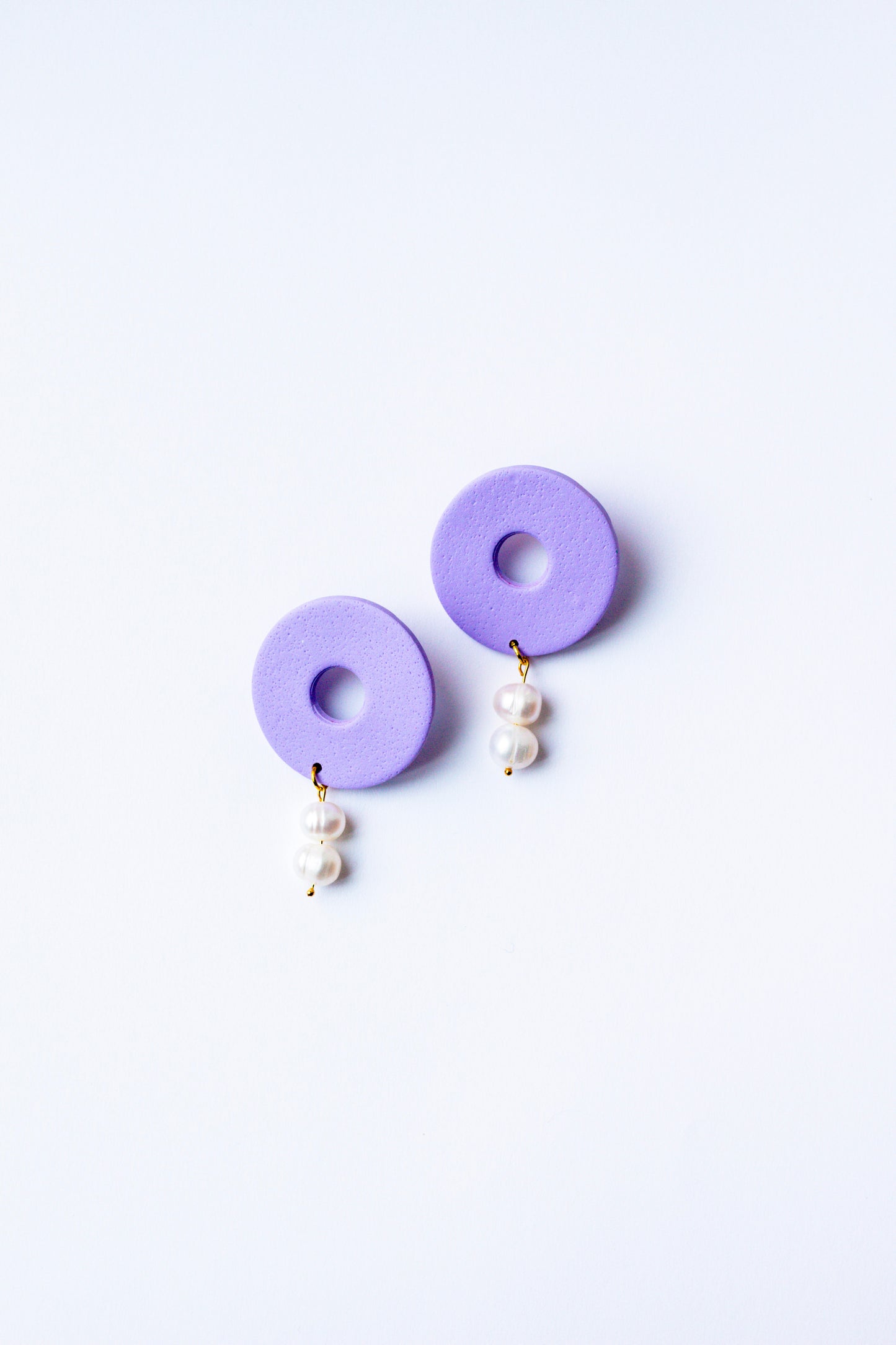 Polymer Clay Donut Statement Stud with Pearl Accents // Light Purple