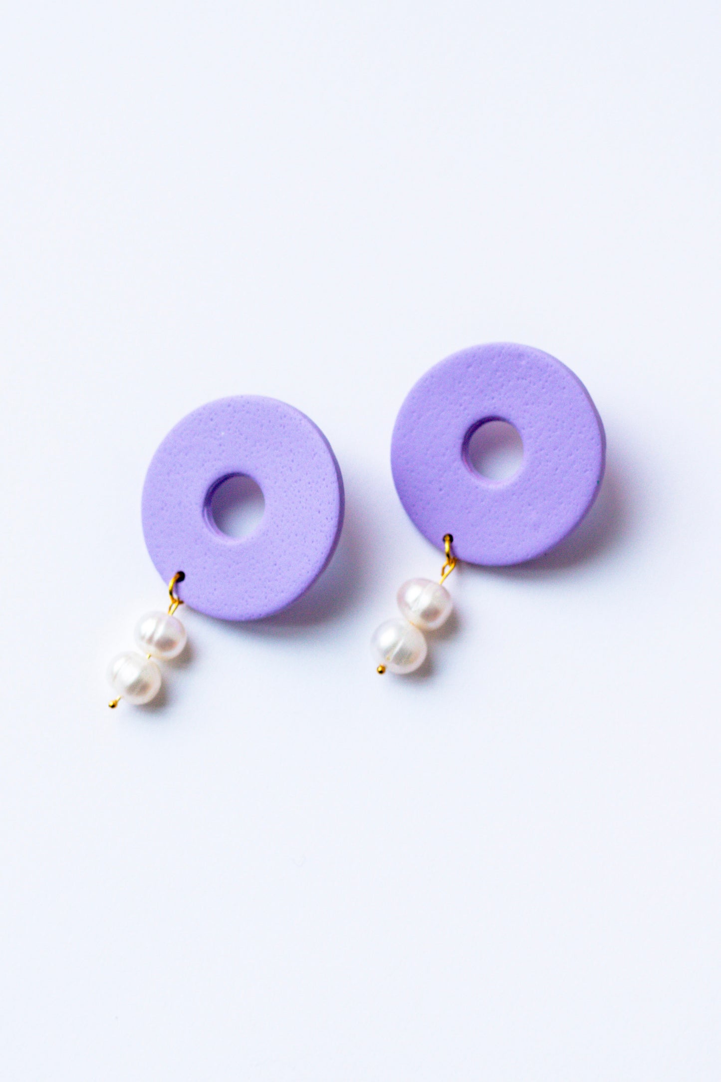 Polymer Clay Donut Statement Stud with Pearl Accents // Light Purple