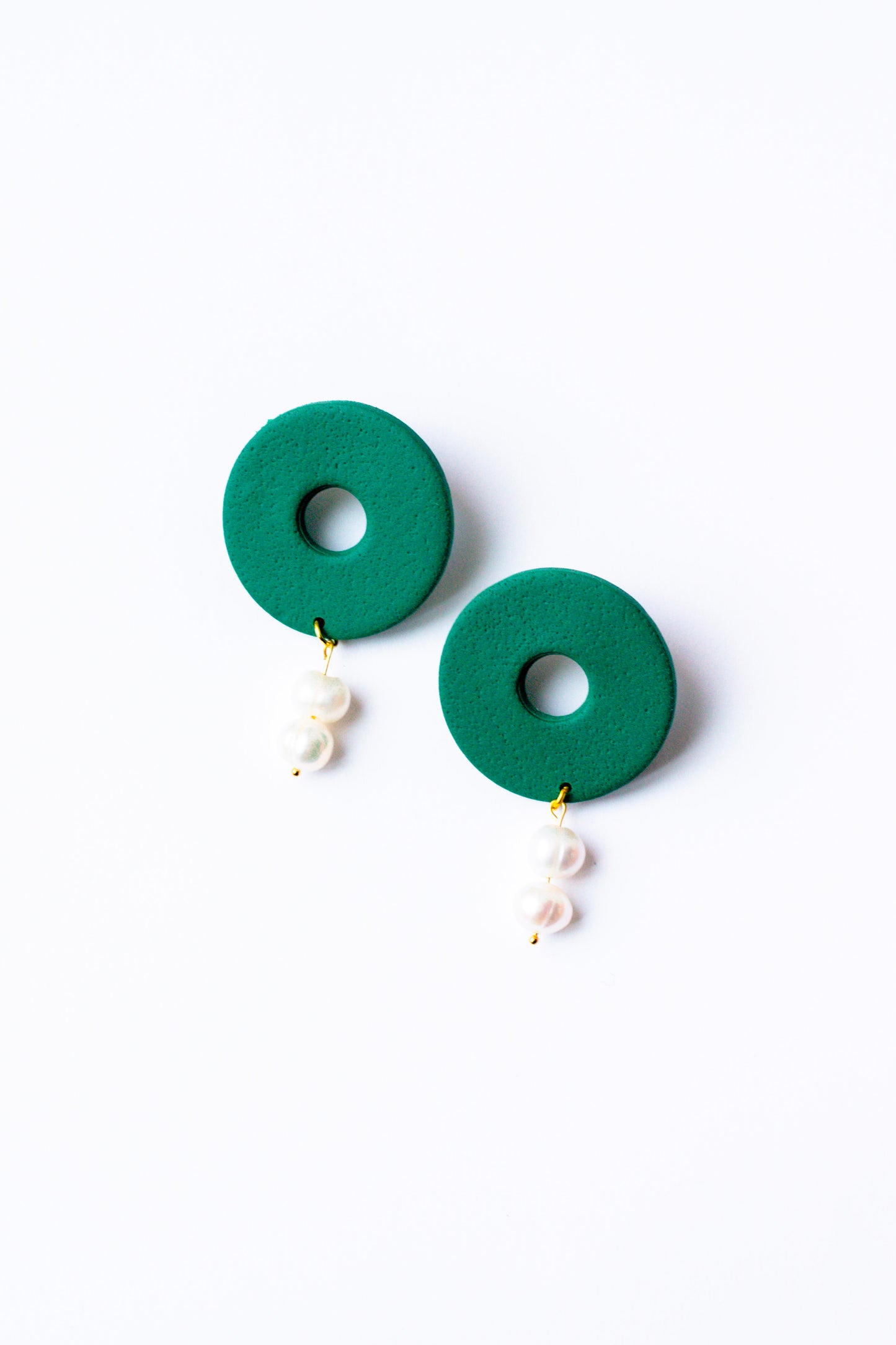 Polymer Clay Donut Statement Stud with Pearl Accents // Forest Green