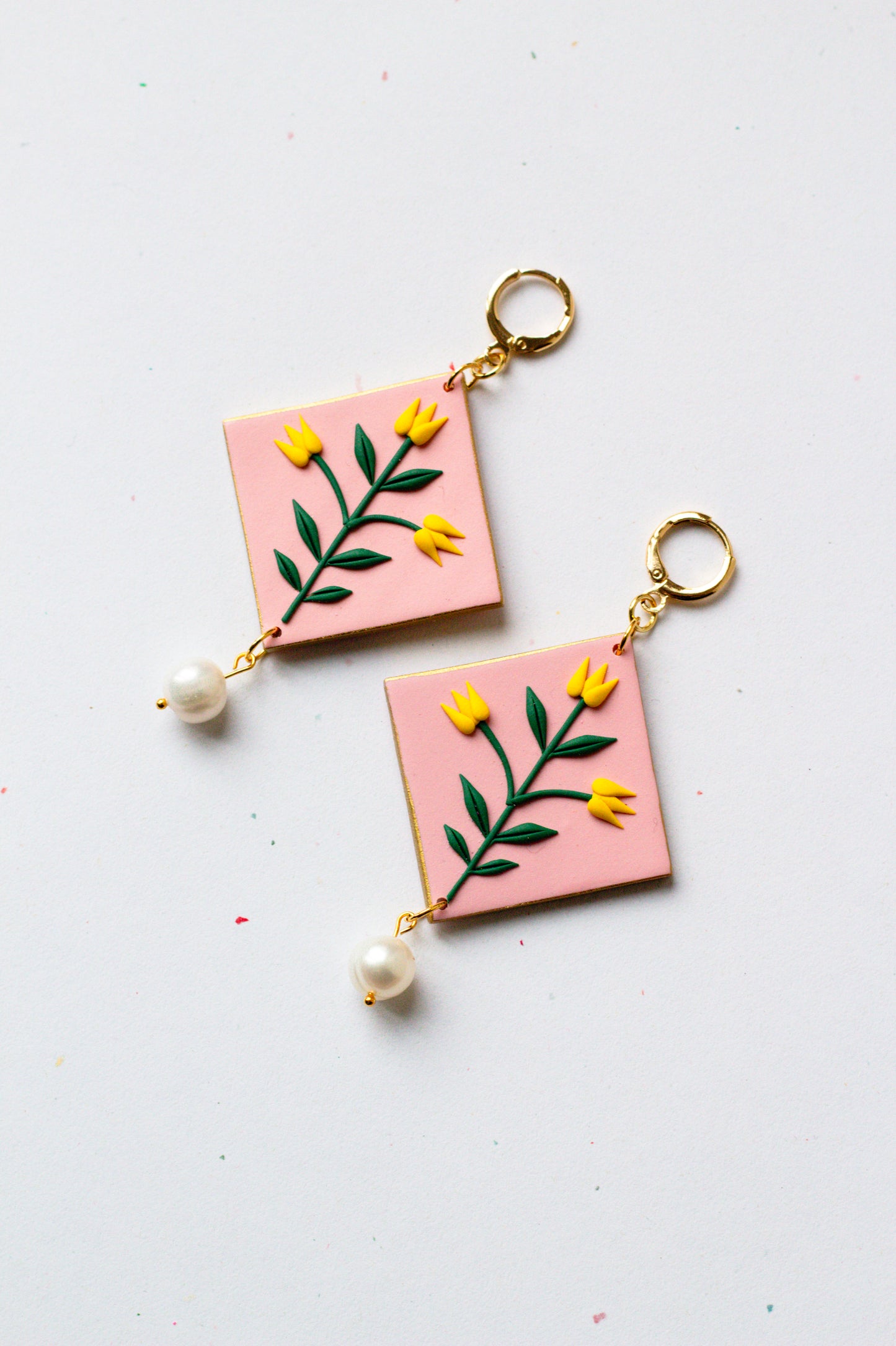 Statement Polymer Clay Tulip Huggie Earrings - Pink