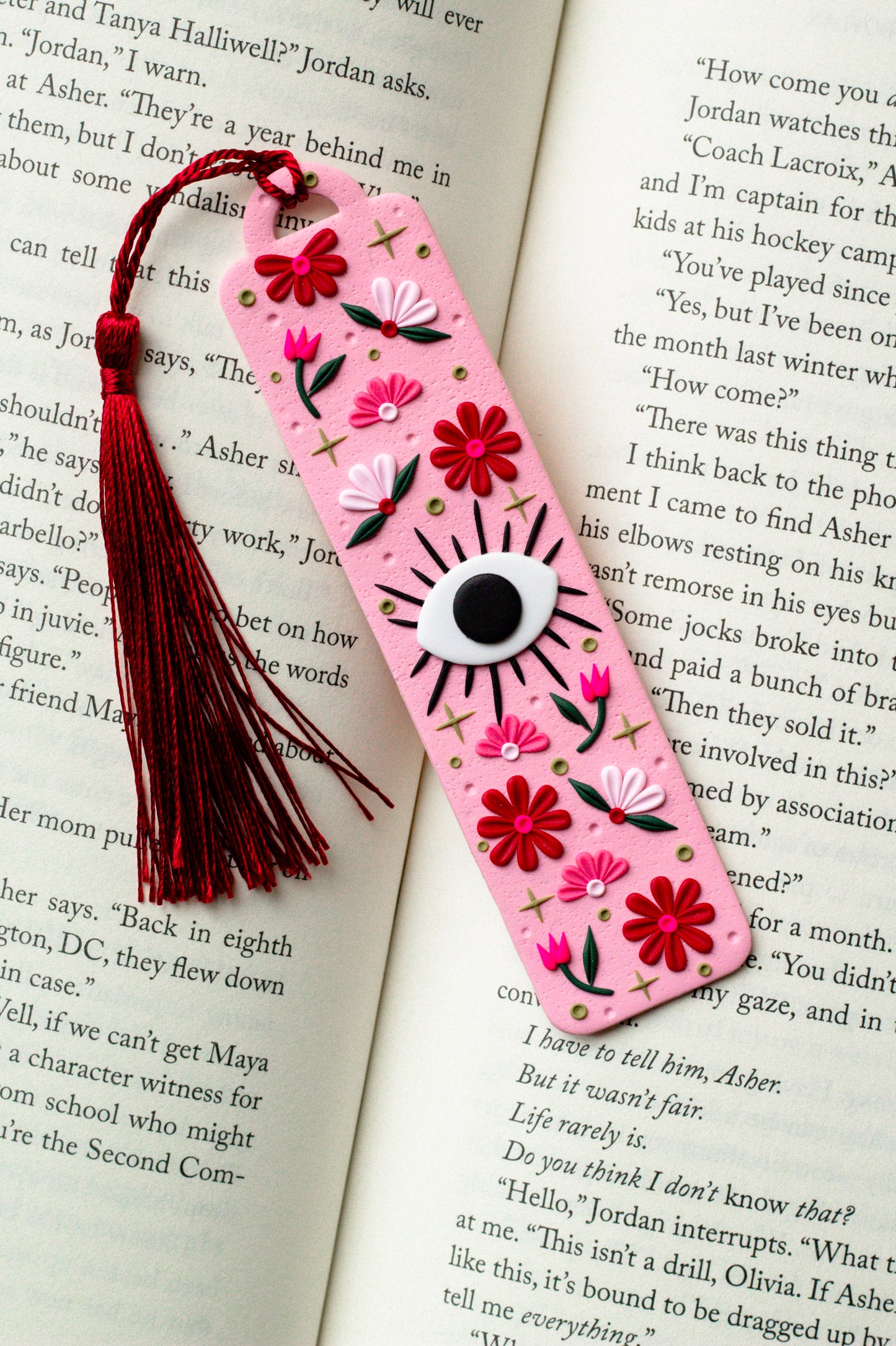 Floral Evil Eye Polymer Clay Bookmark - Pink