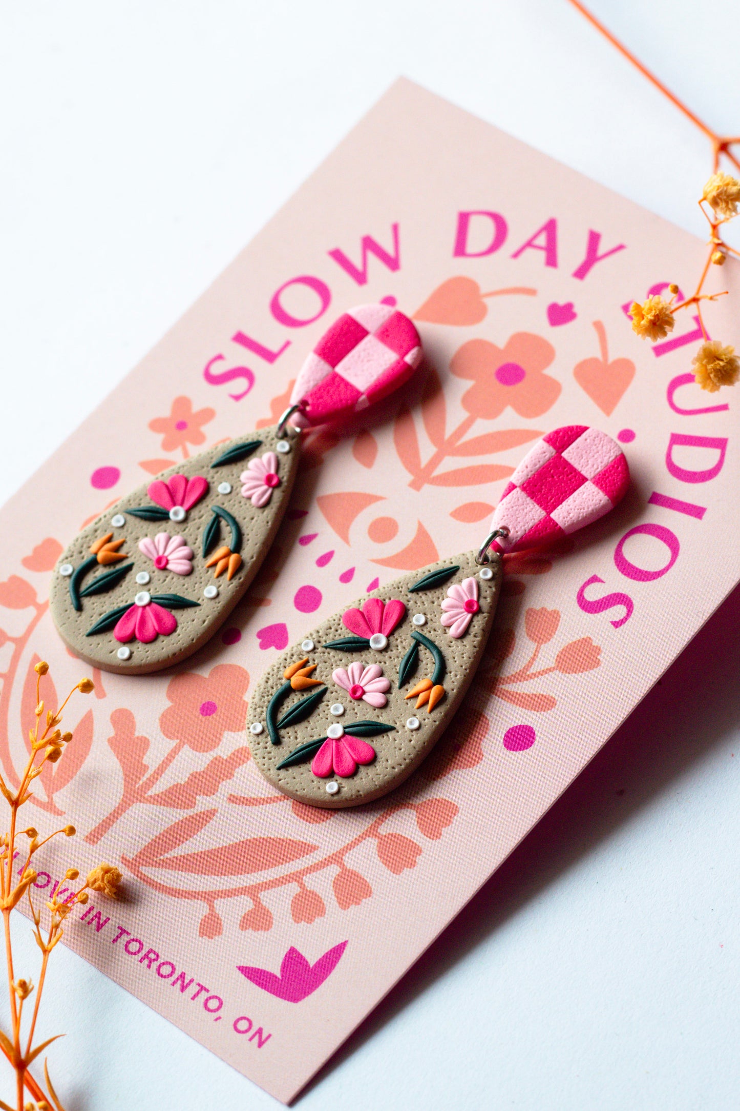 Teardrop Floral Polymer Clay Dangles