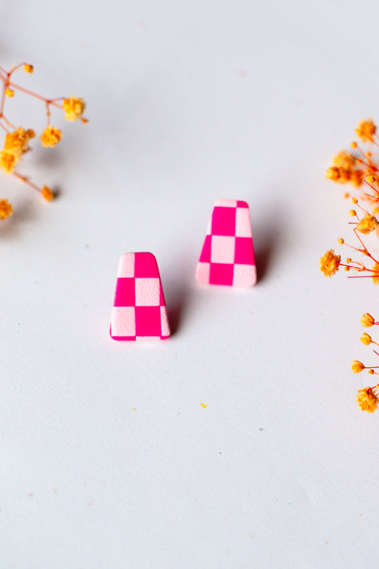 Checkerboard Textured Studs // Pink Monochrome