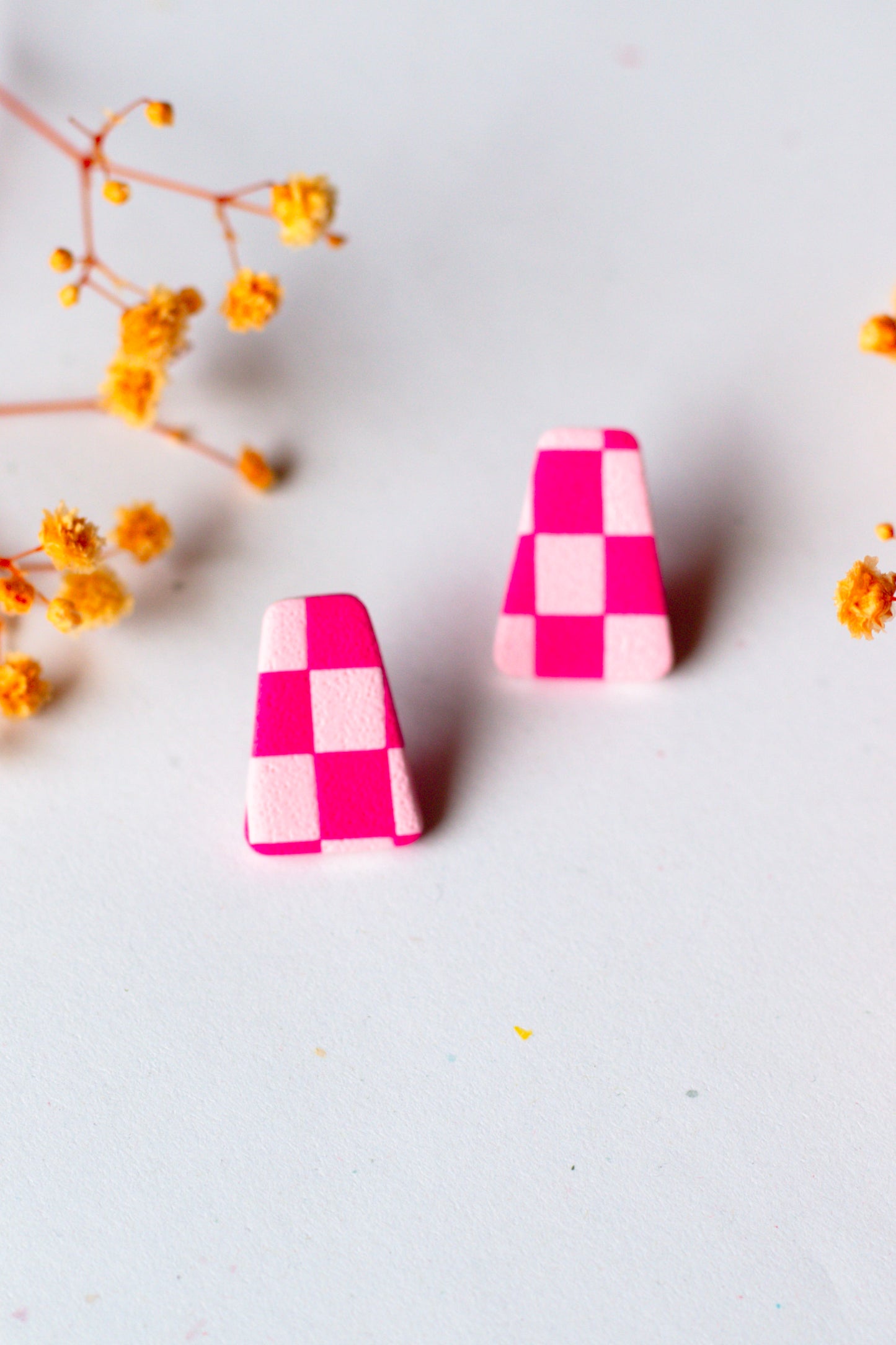 Checkerboard Textured Studs // Pink Monochrome