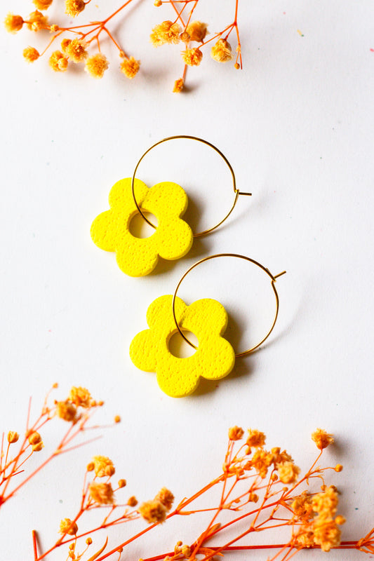 Gold Plated Textured Flower Hoops - Multiple Colours