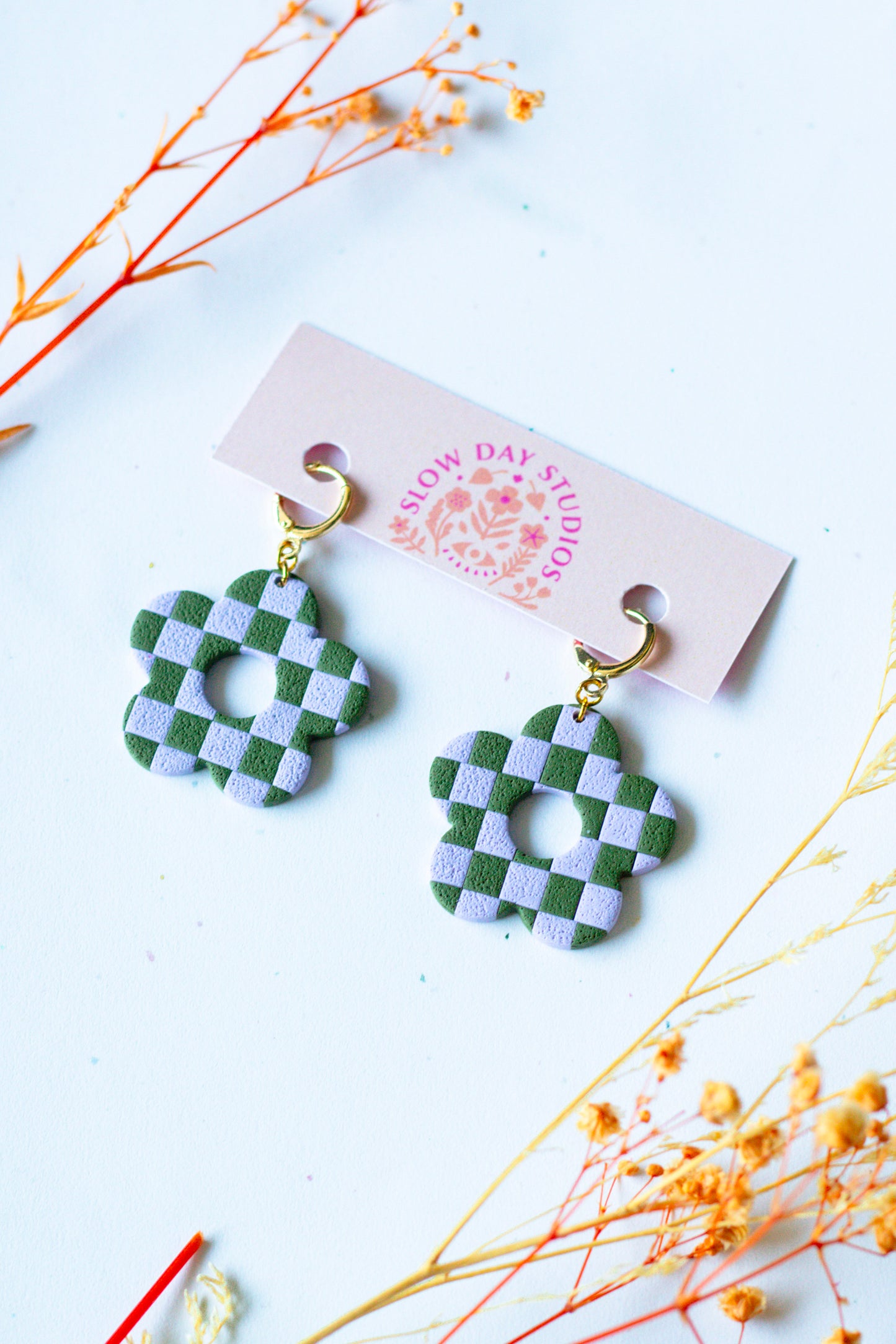 Checkerboard Flower Huggies // Pastel Purple & Olive