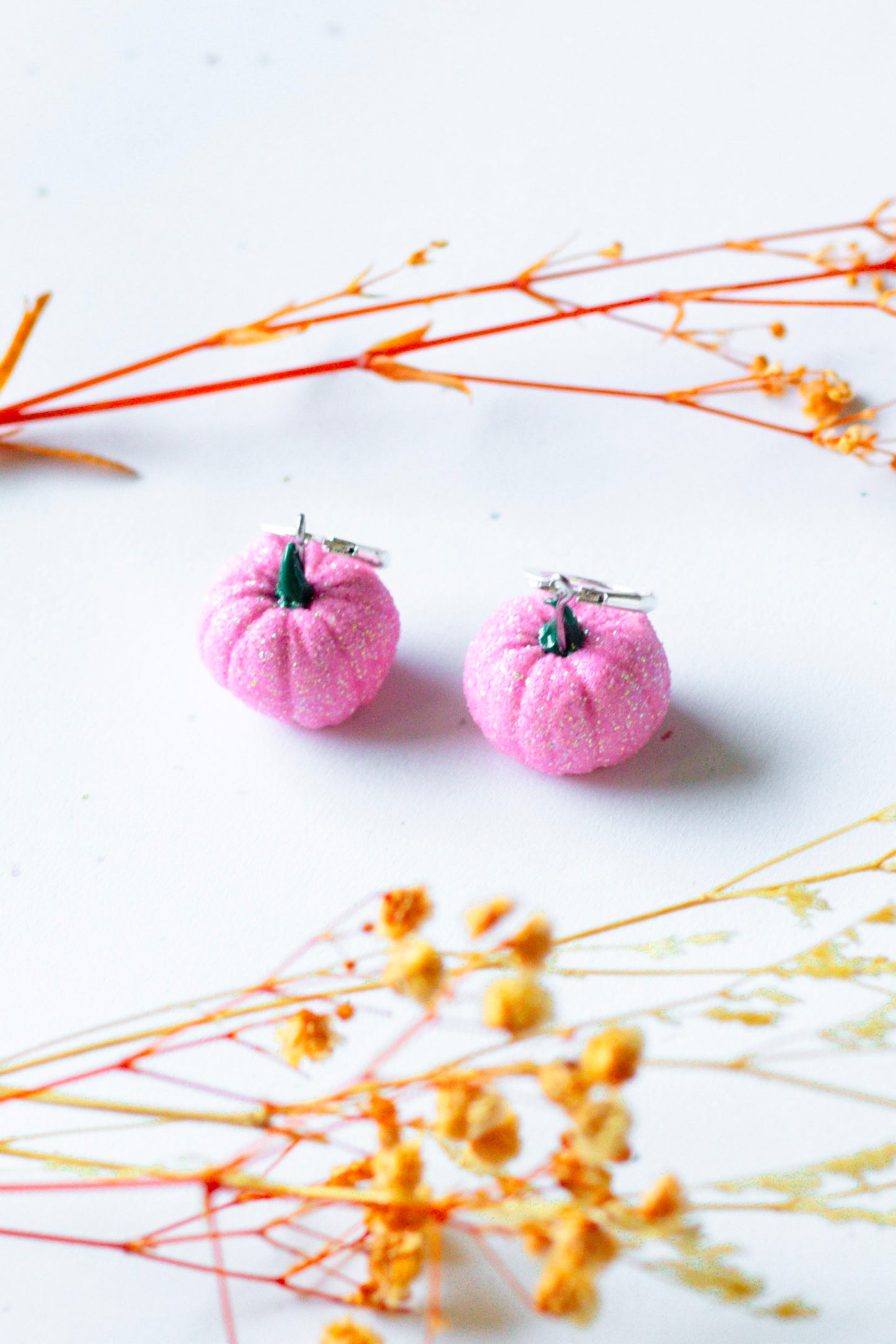 Glitter Pumpkin Dangle // Pink