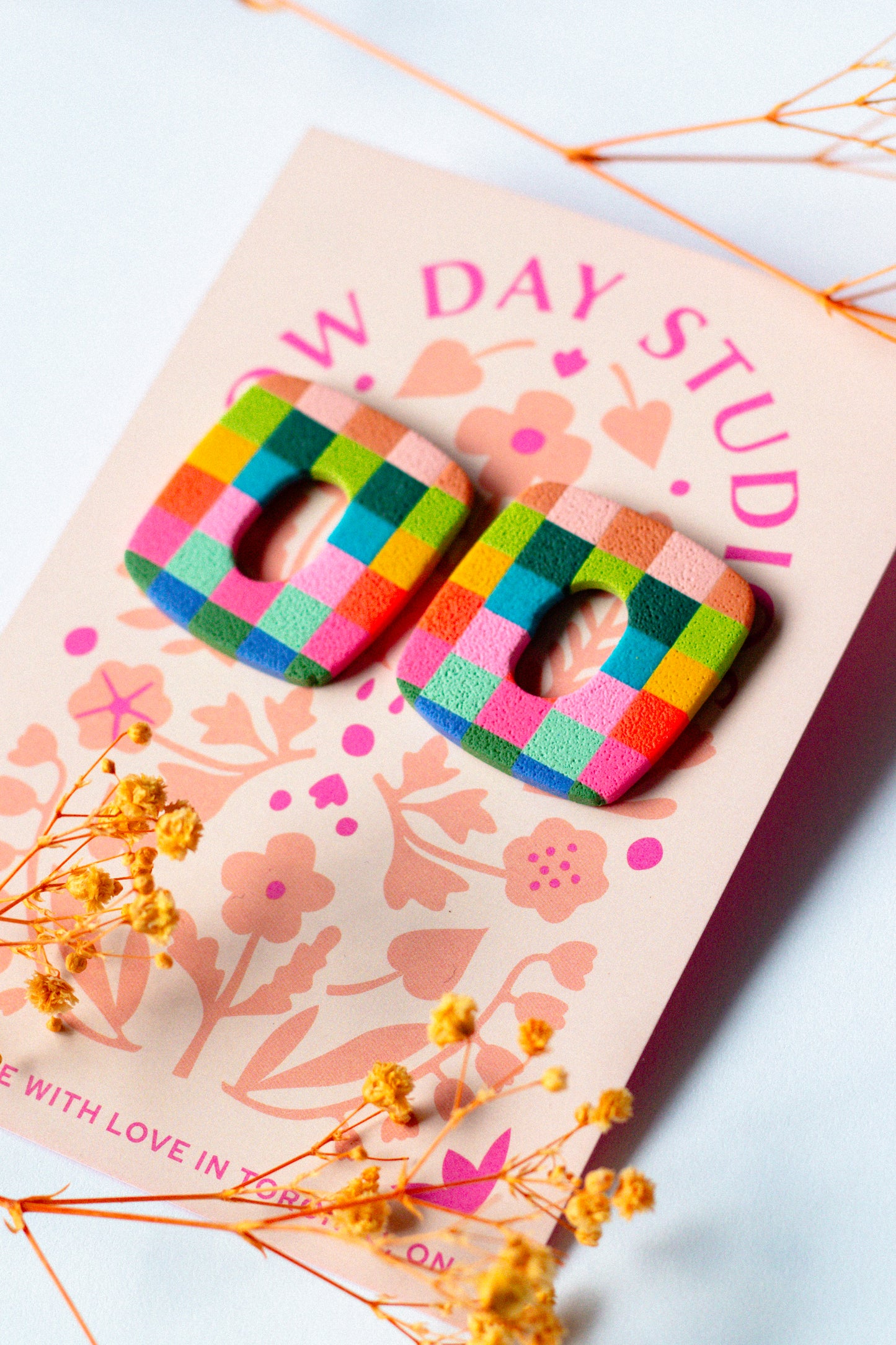 Rainbow Check Square Stud