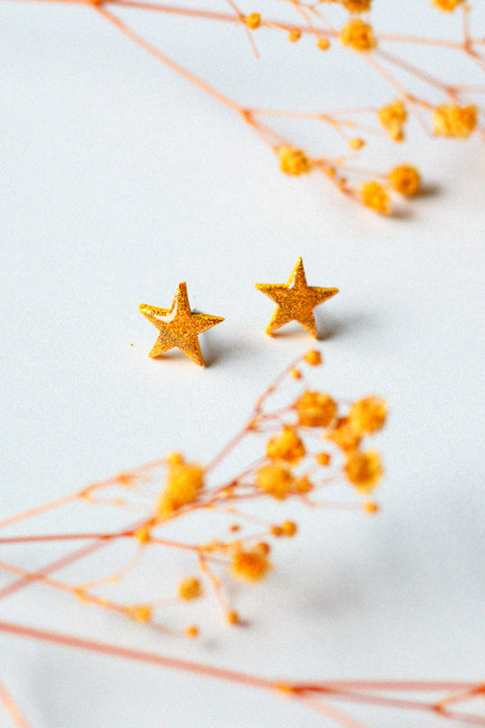 Gold Glitter Mini Star Studs