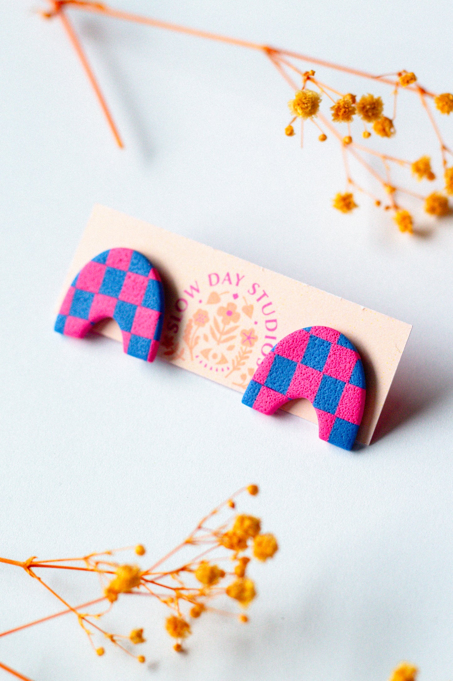 Checkerboard Funky Stud // Blue & Pink