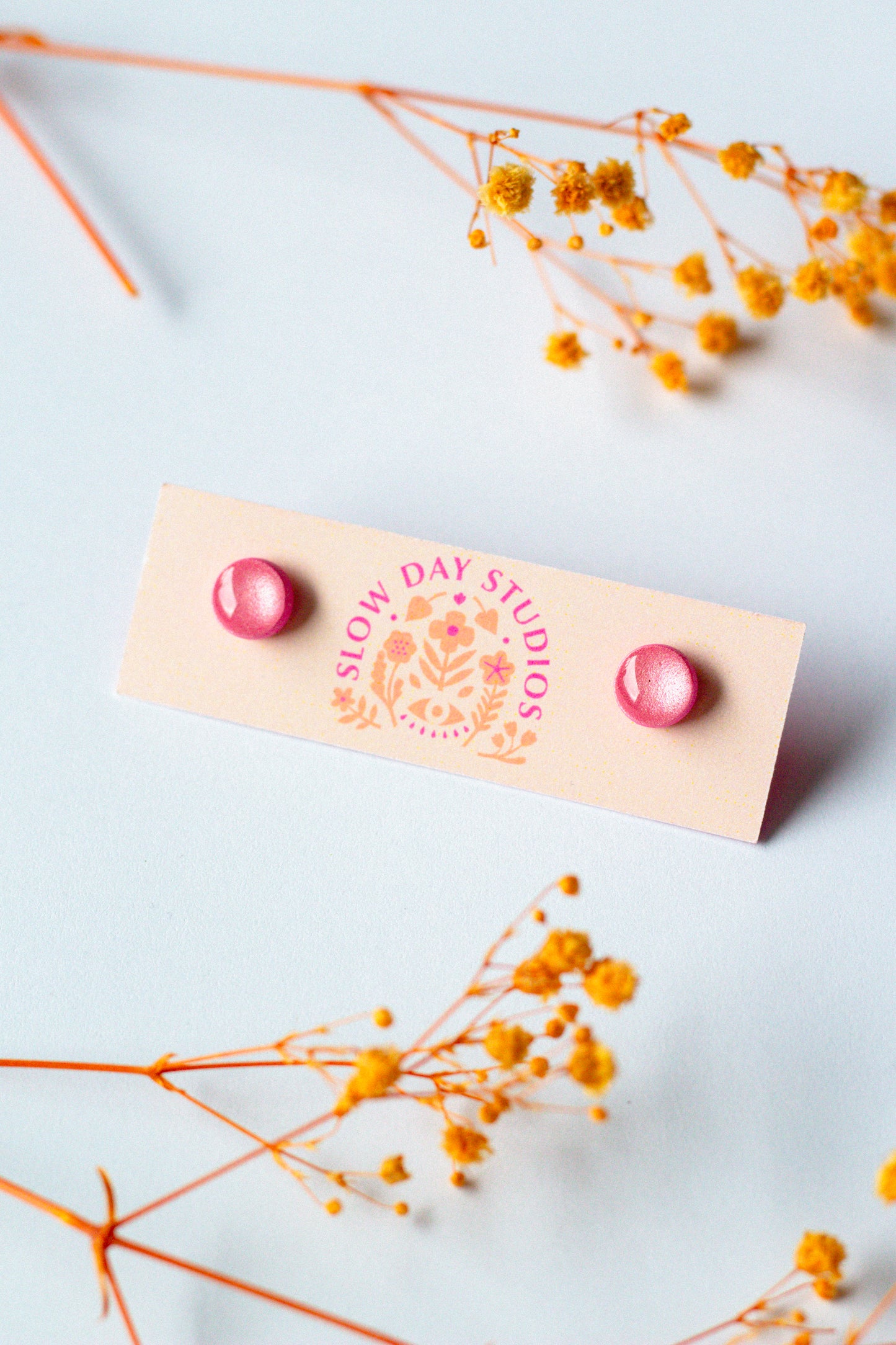 Mini Circle Button Stud // Pink Shimmer