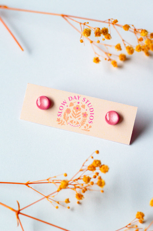 Mini Circle Button Stud // Pink Shimmer