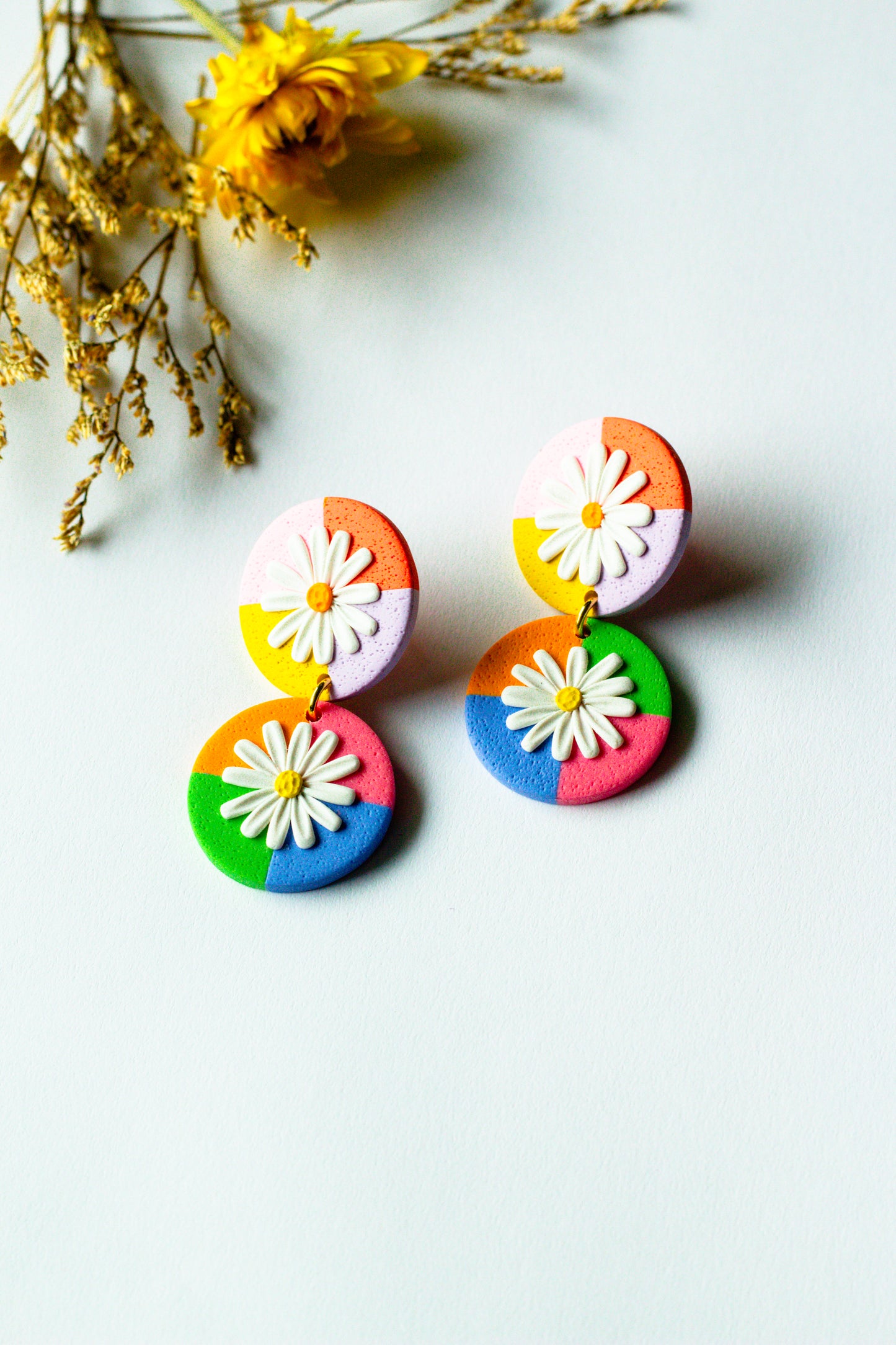 Multicoloured Daisy Circle Dangles