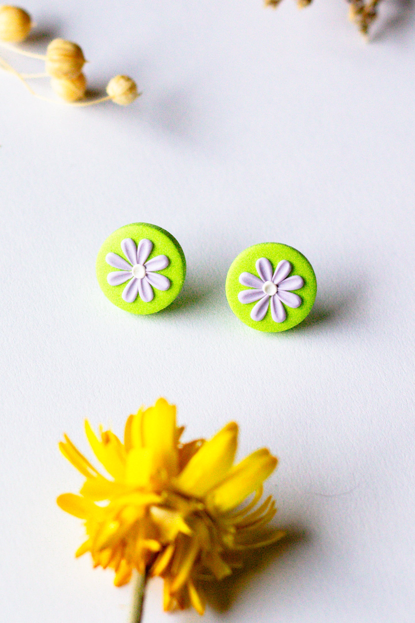 Mini Daisy Stud - Pastel Green + Purple