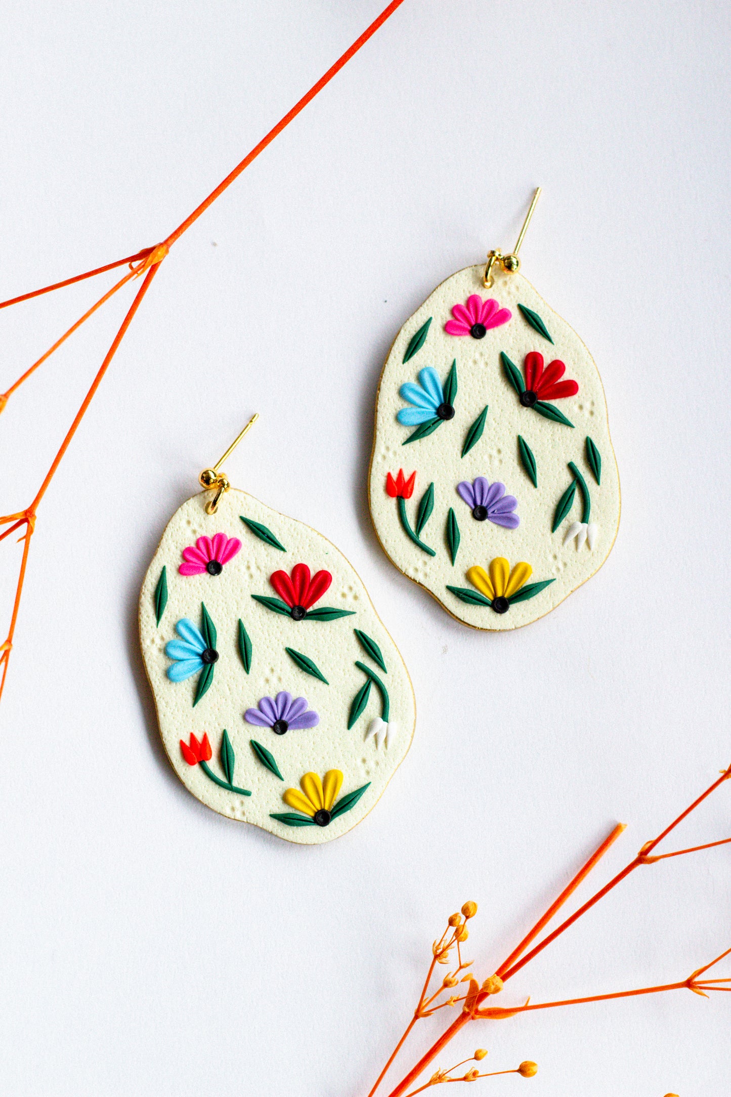 Organic Spring Floral Oval Dangles