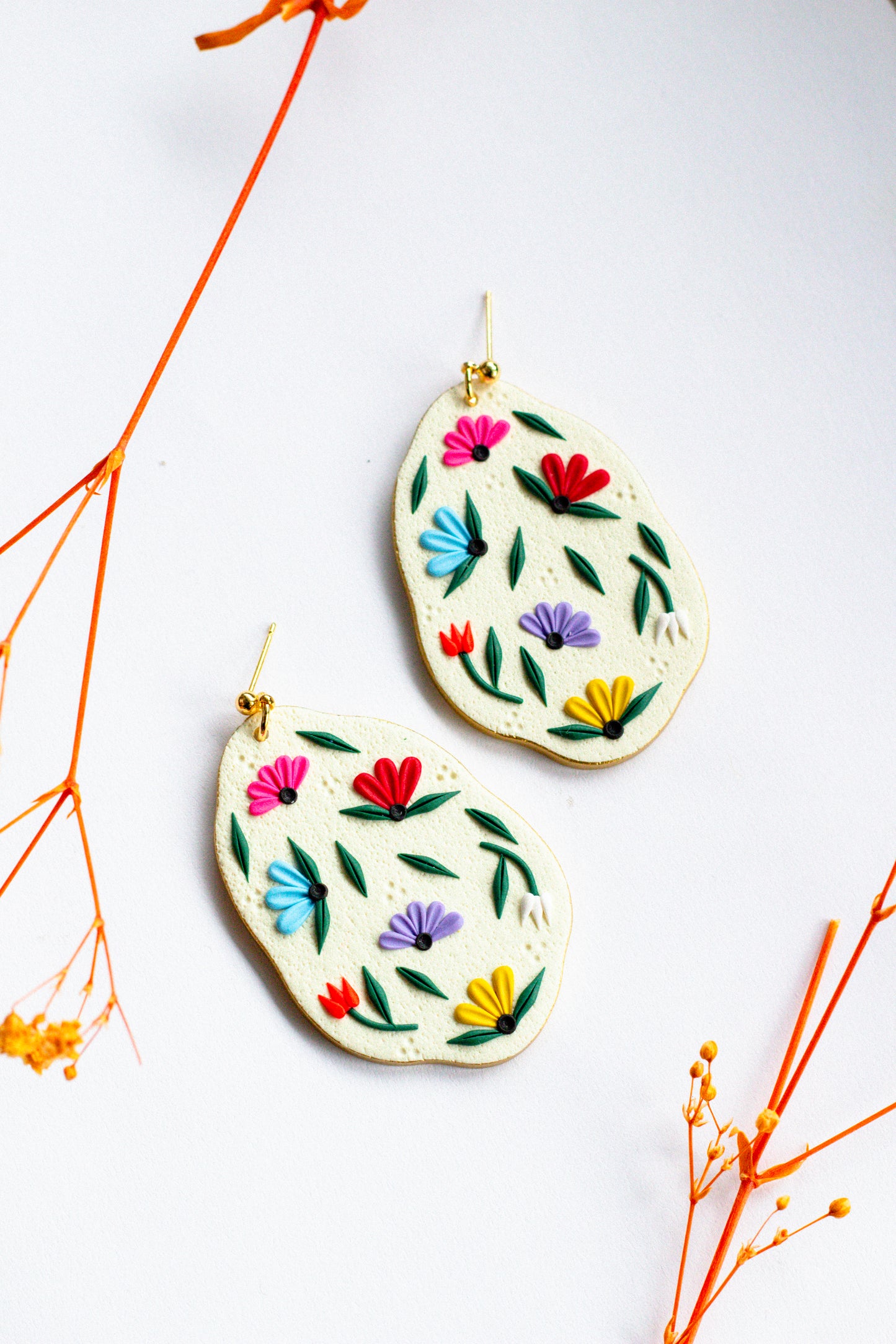 Organic Spring Floral Oval Dangles