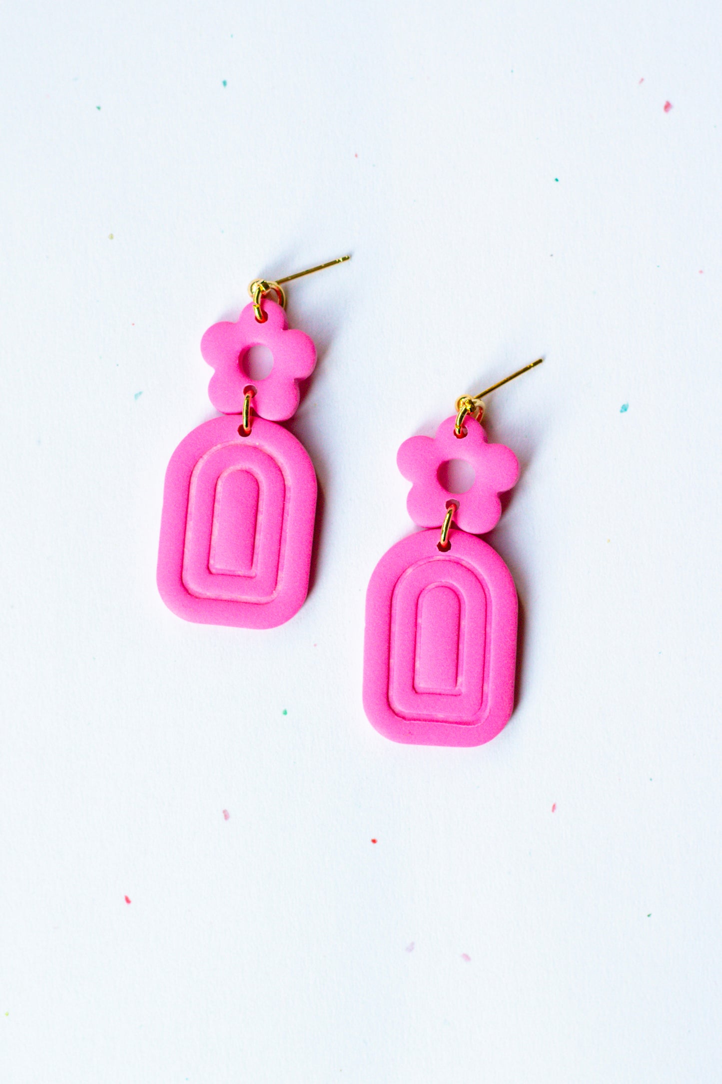 Funky Flower Dangle Earrings // Hot Pink