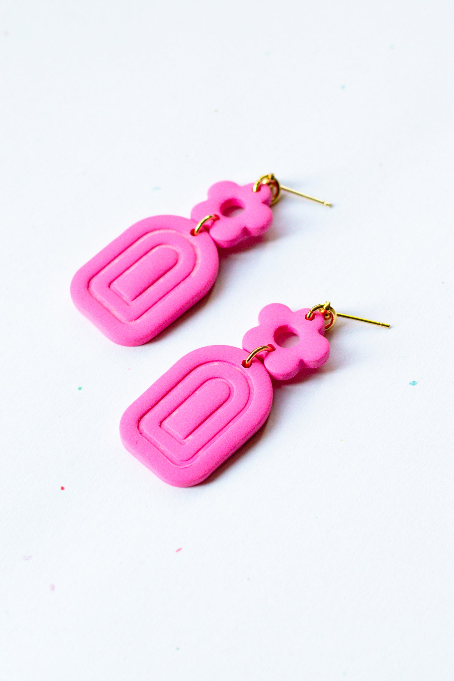 Funky Flower Dangle Earrings // Hot Pink