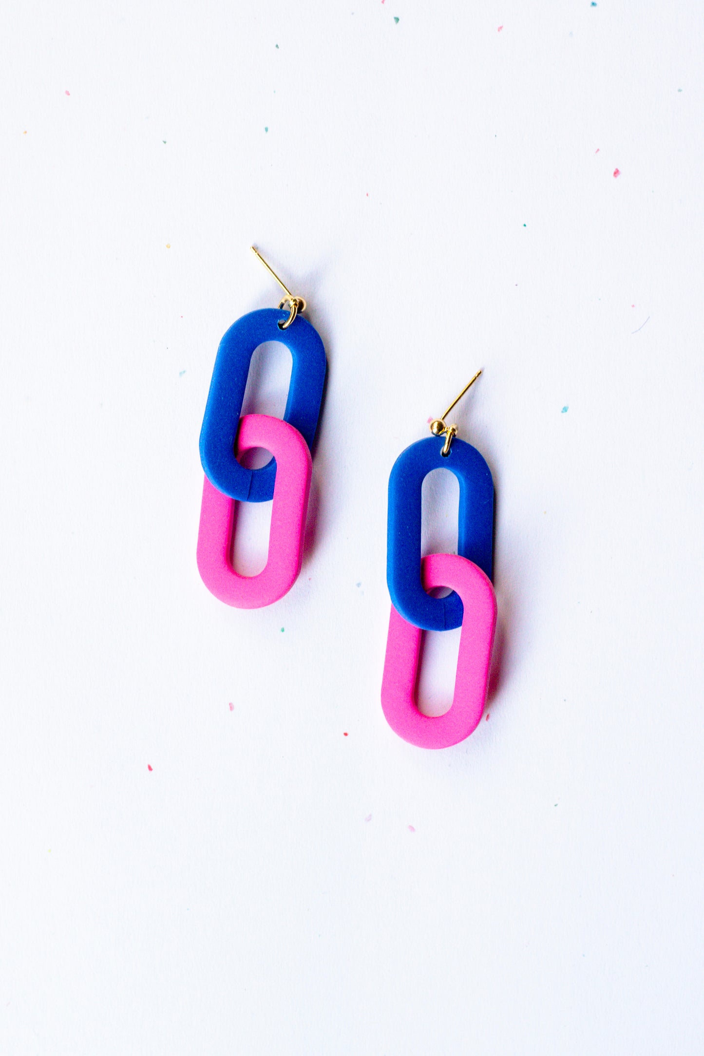 Oval Link Dangle Earrings // Cobalt Blue & Hot Pink