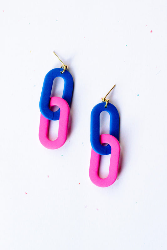 Oval Link Dangle Earrings // Cobalt Blue & Hot Pink