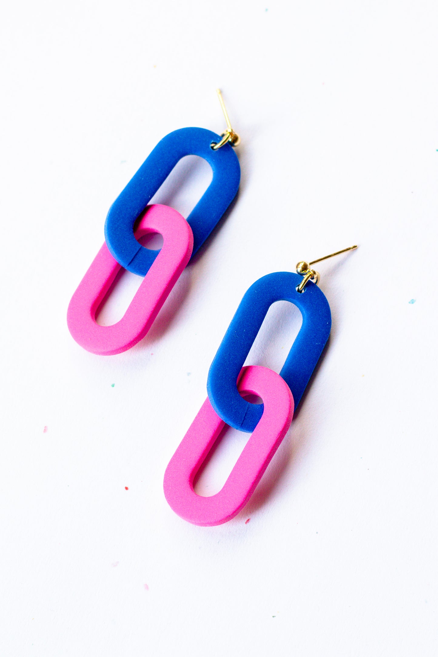 Oval Link Dangle Earrings // Cobalt Blue & Hot Pink