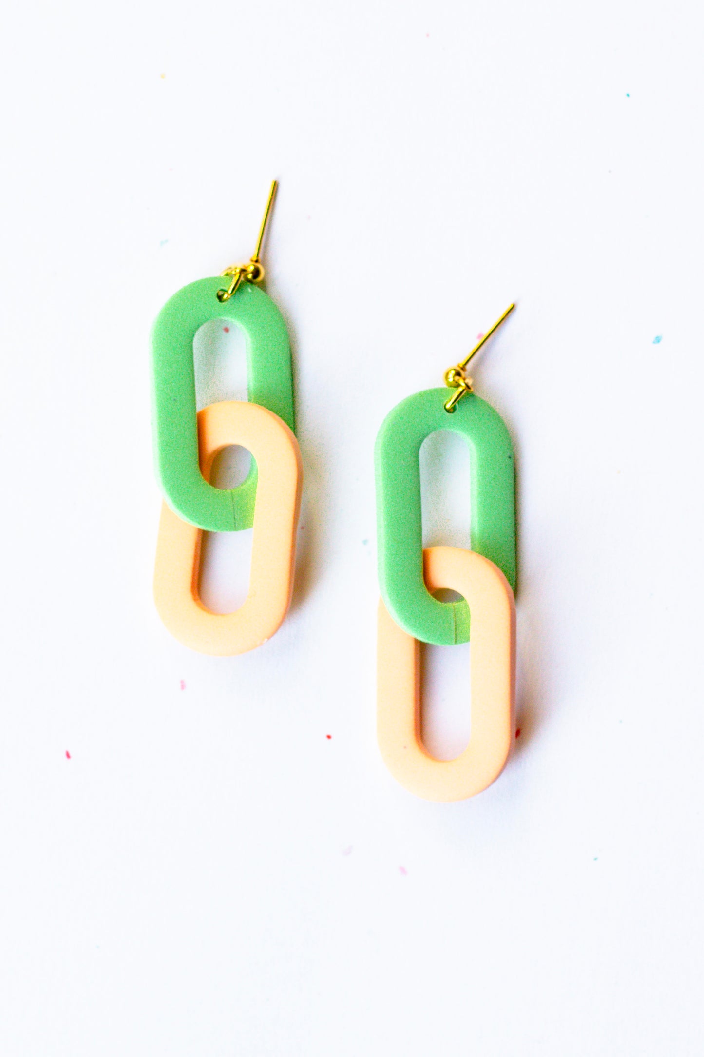 Oval Link Dangle Earrings // Light Green & Pastel Orange