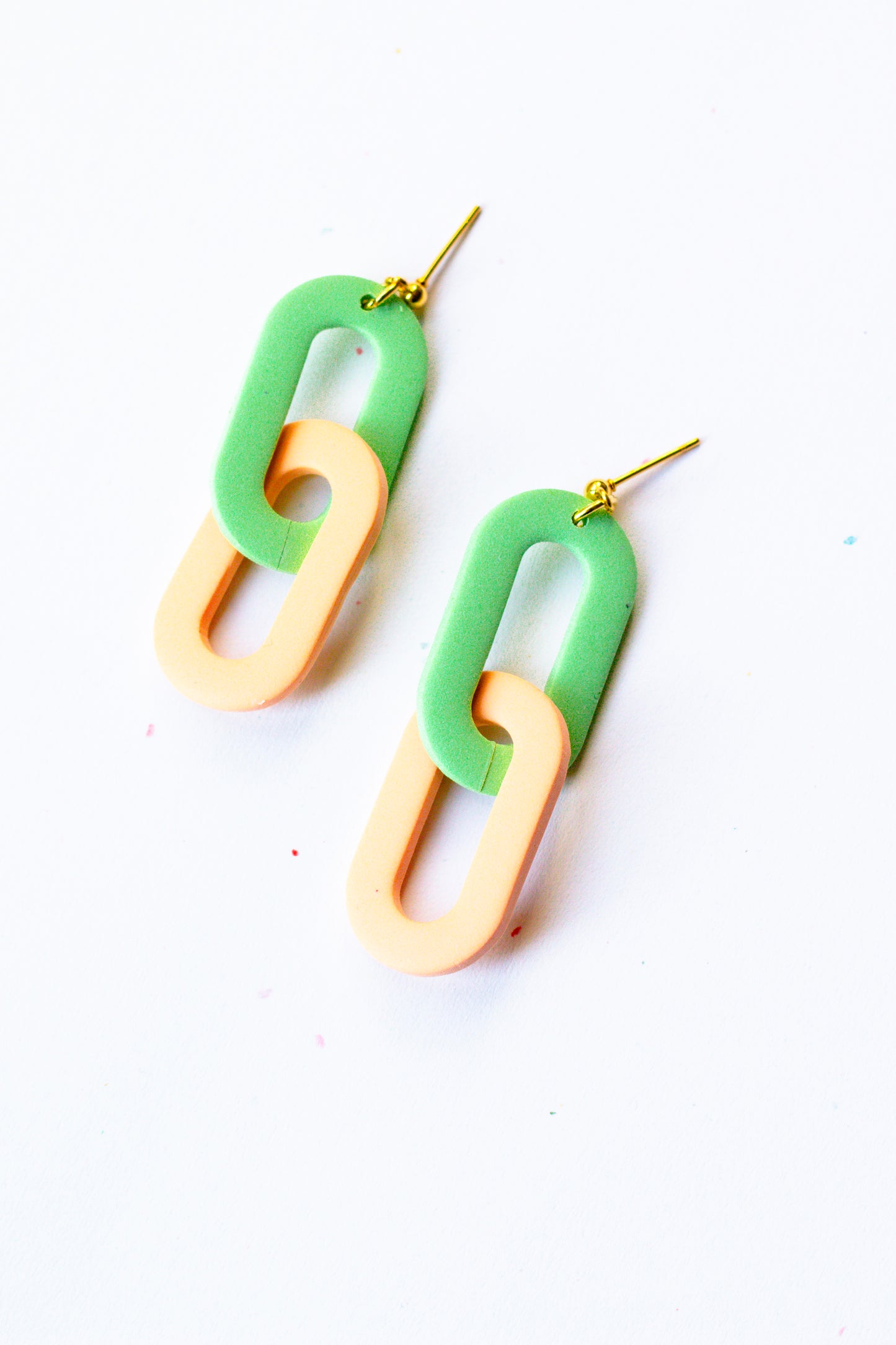 Oval Link Dangle Earrings // Light Green & Pastel Orange