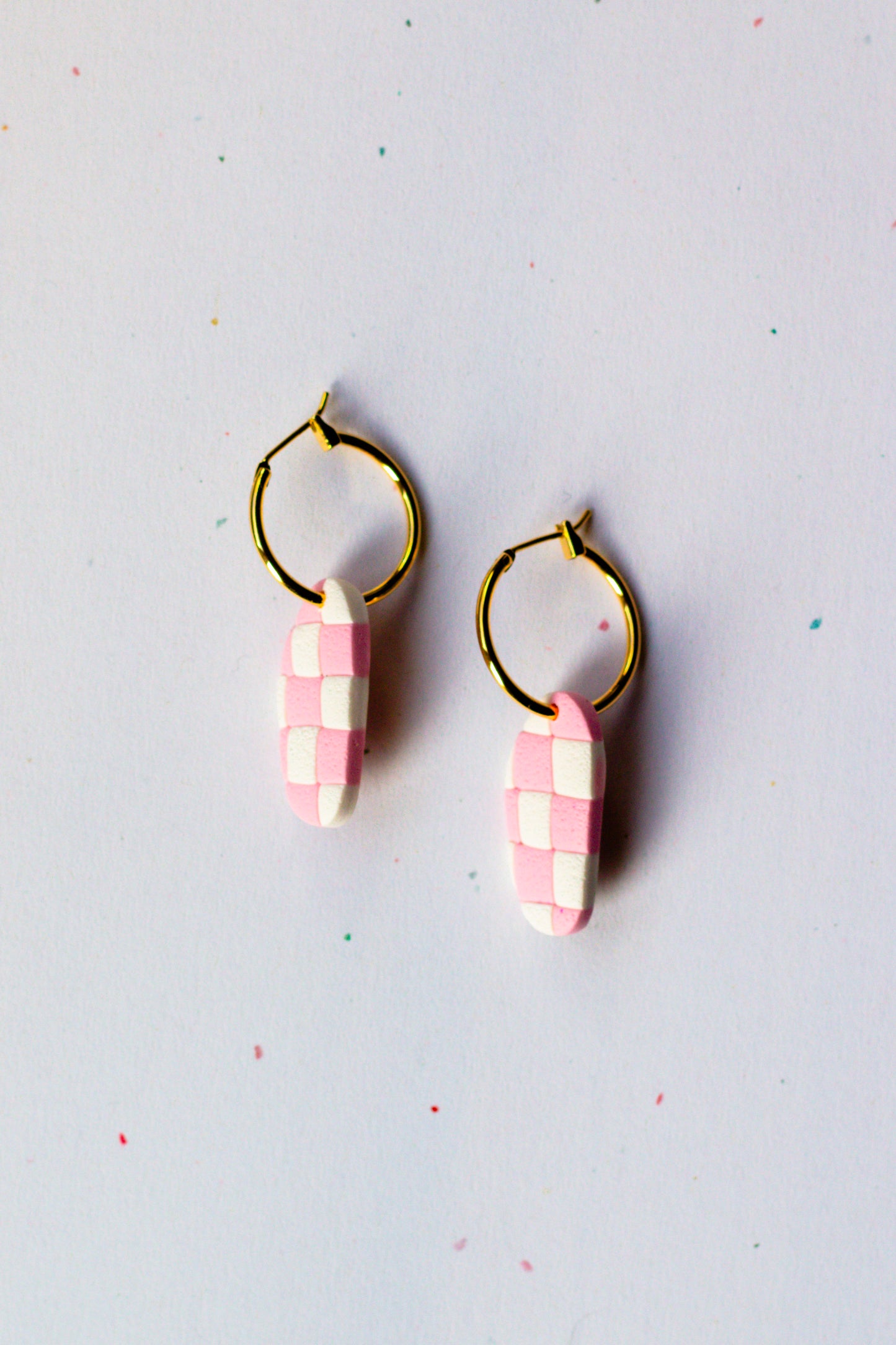 Organic Shaped Checkerboard Hoop // Light Pink & White