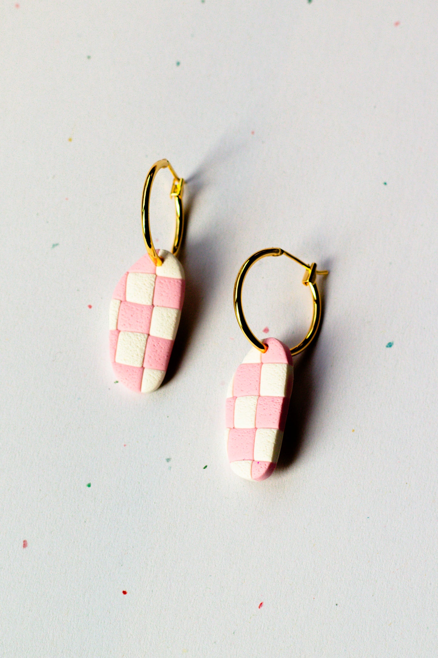 Organic Shaped Checkerboard Hoop // Light Pink & White