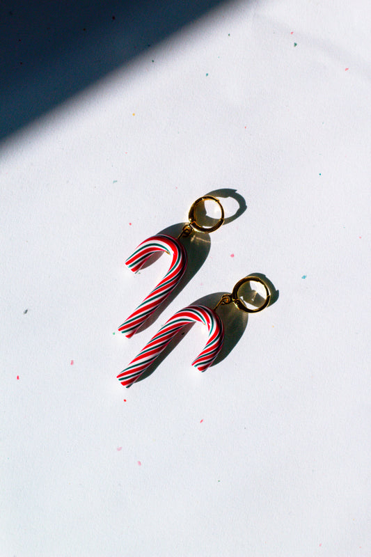 Pre-Order - Classic Red & Green Stripe Candy Cane Dangle Earrings