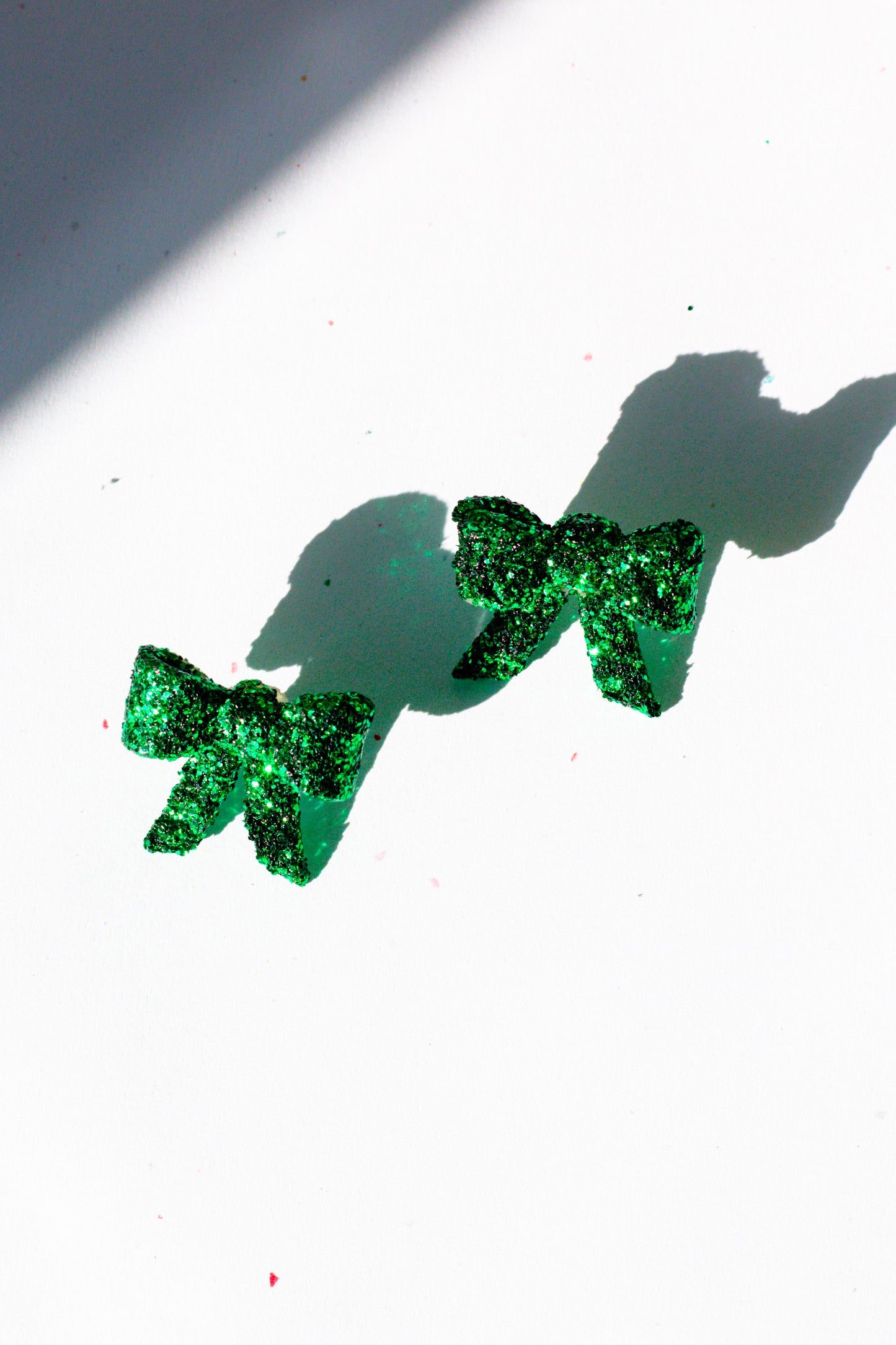 Pre-Order - Green Glitter Bow Stud (Two Sizes)