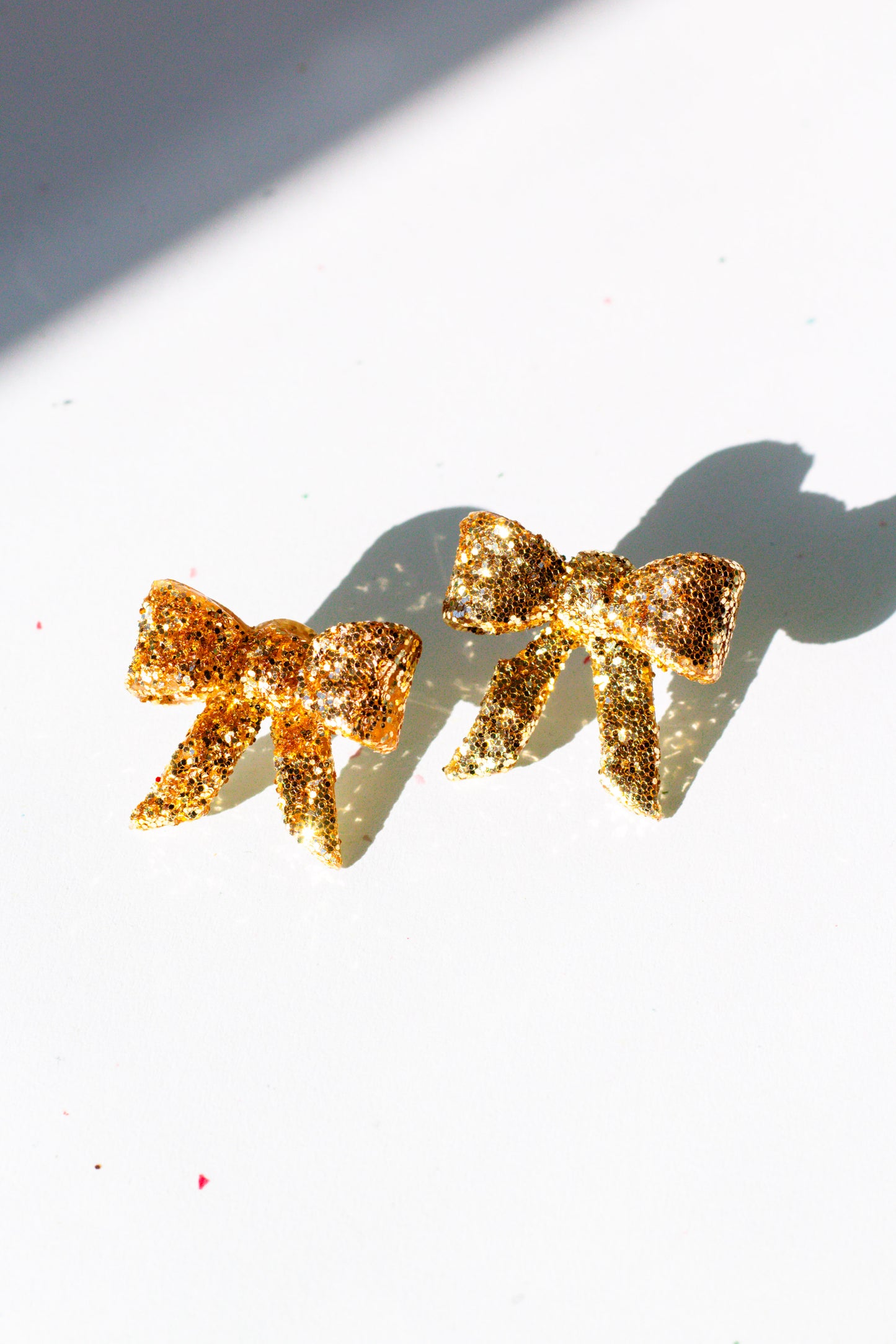 Pre-Order - Gold Glitter Bow Stud (Two Sizes)